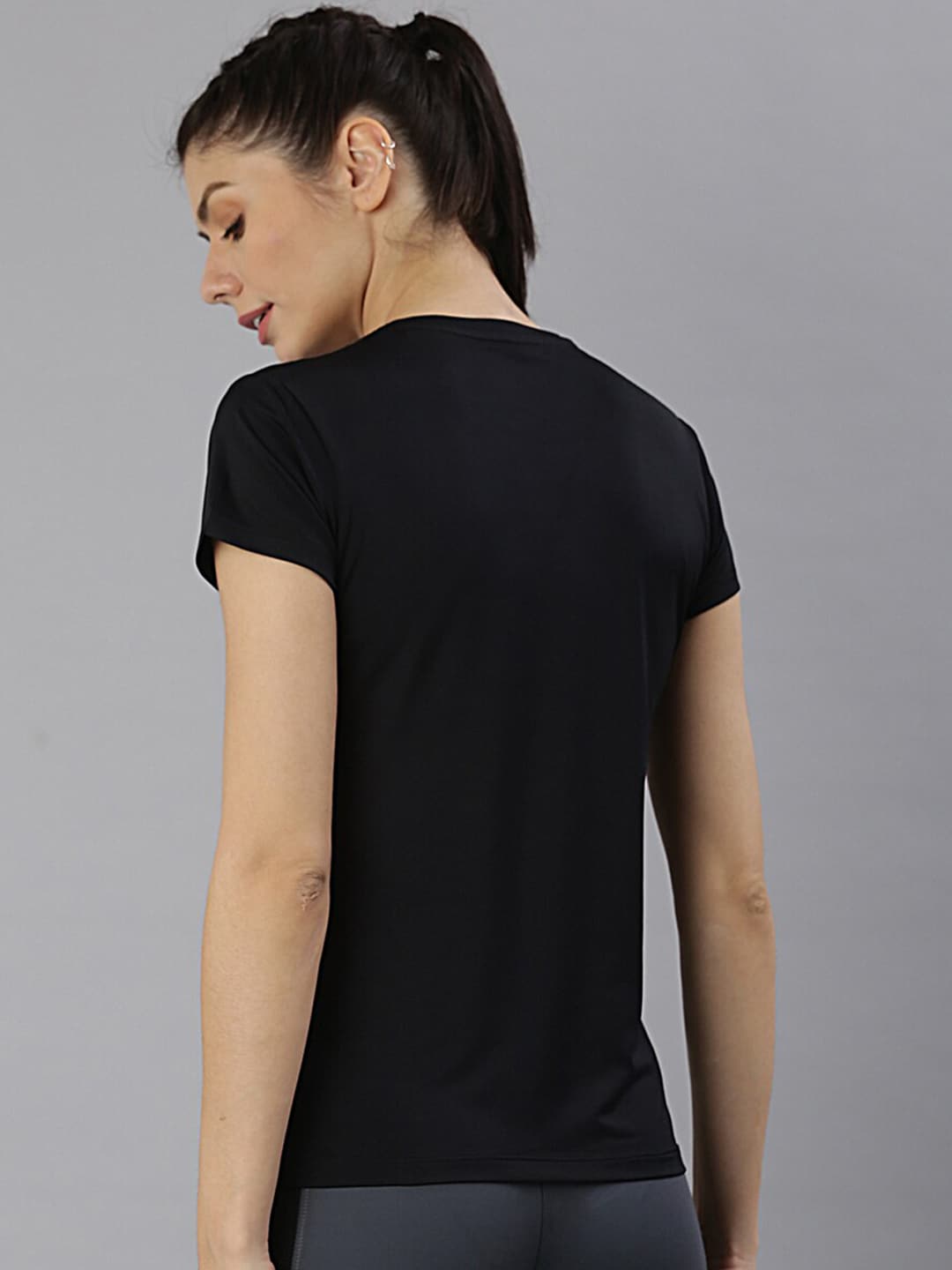 MKH Women Black Typography Printed Dri-FIT Sports T-shirt 