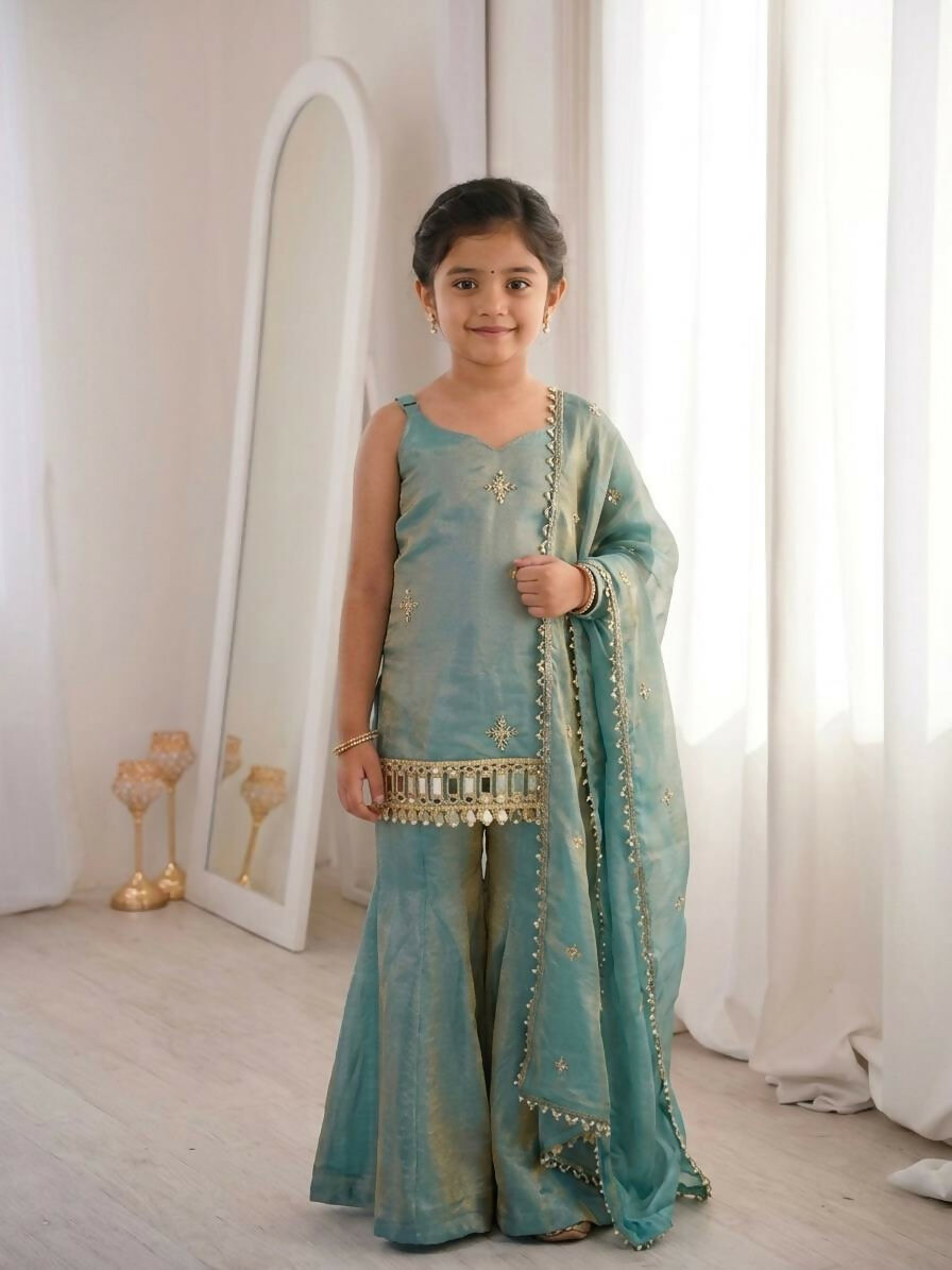 Teeya Creation New Trendy Kids Wedding Wear Kurta Suit - Blue Palazzo Set
