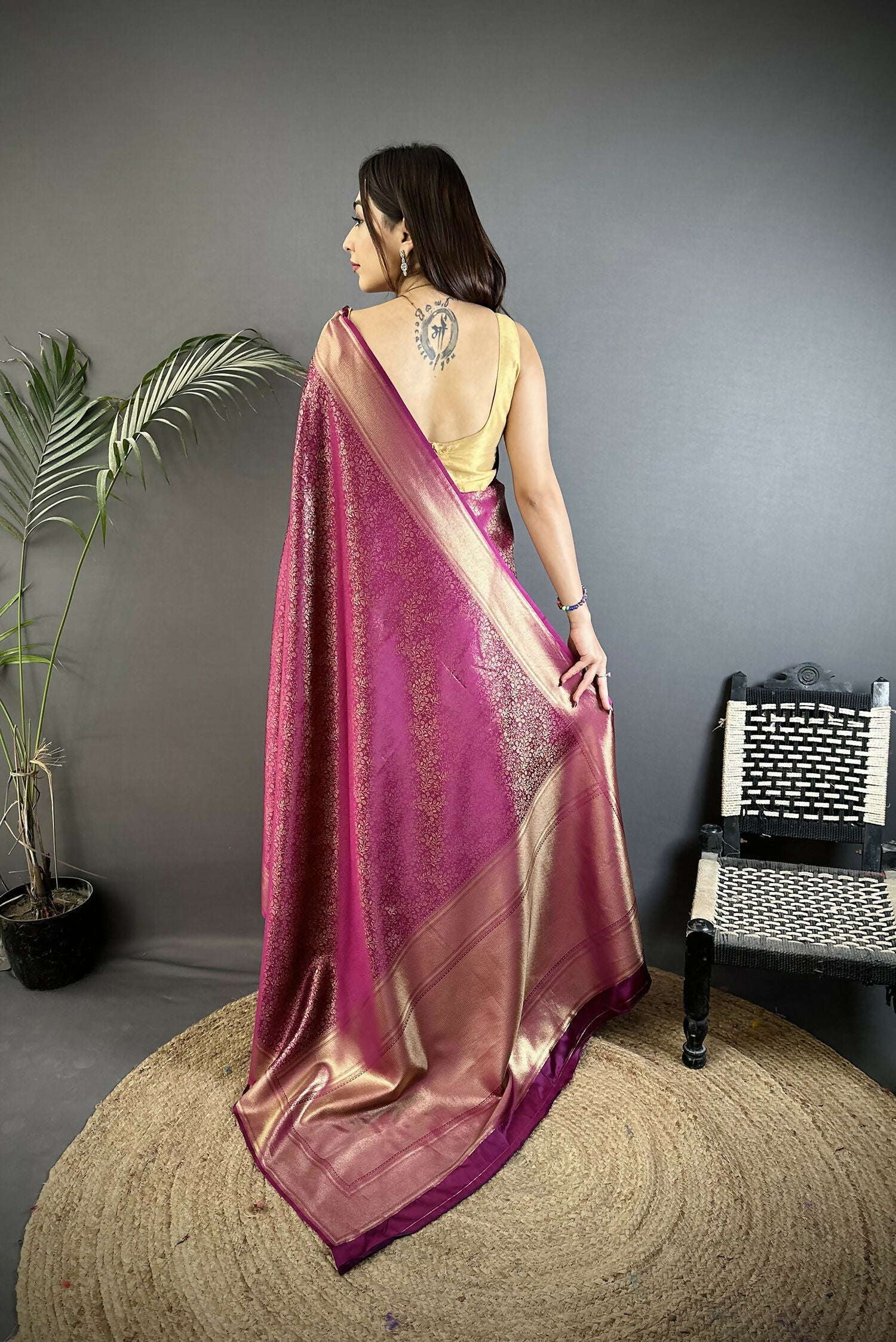 Joban Fashion Purple Floral Motifs & Ethnic Design Soft Satin Silk Kanchipuram Saree