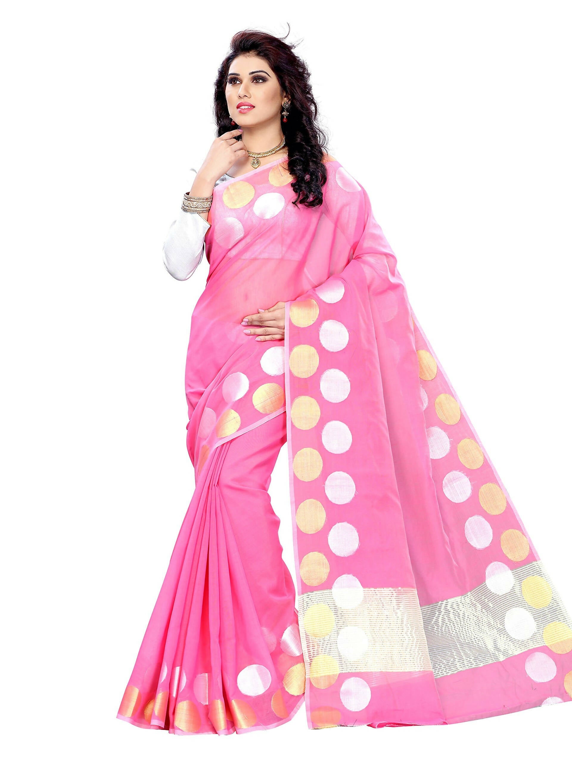 Mimosa Women Cotton Art Light Pink Saree