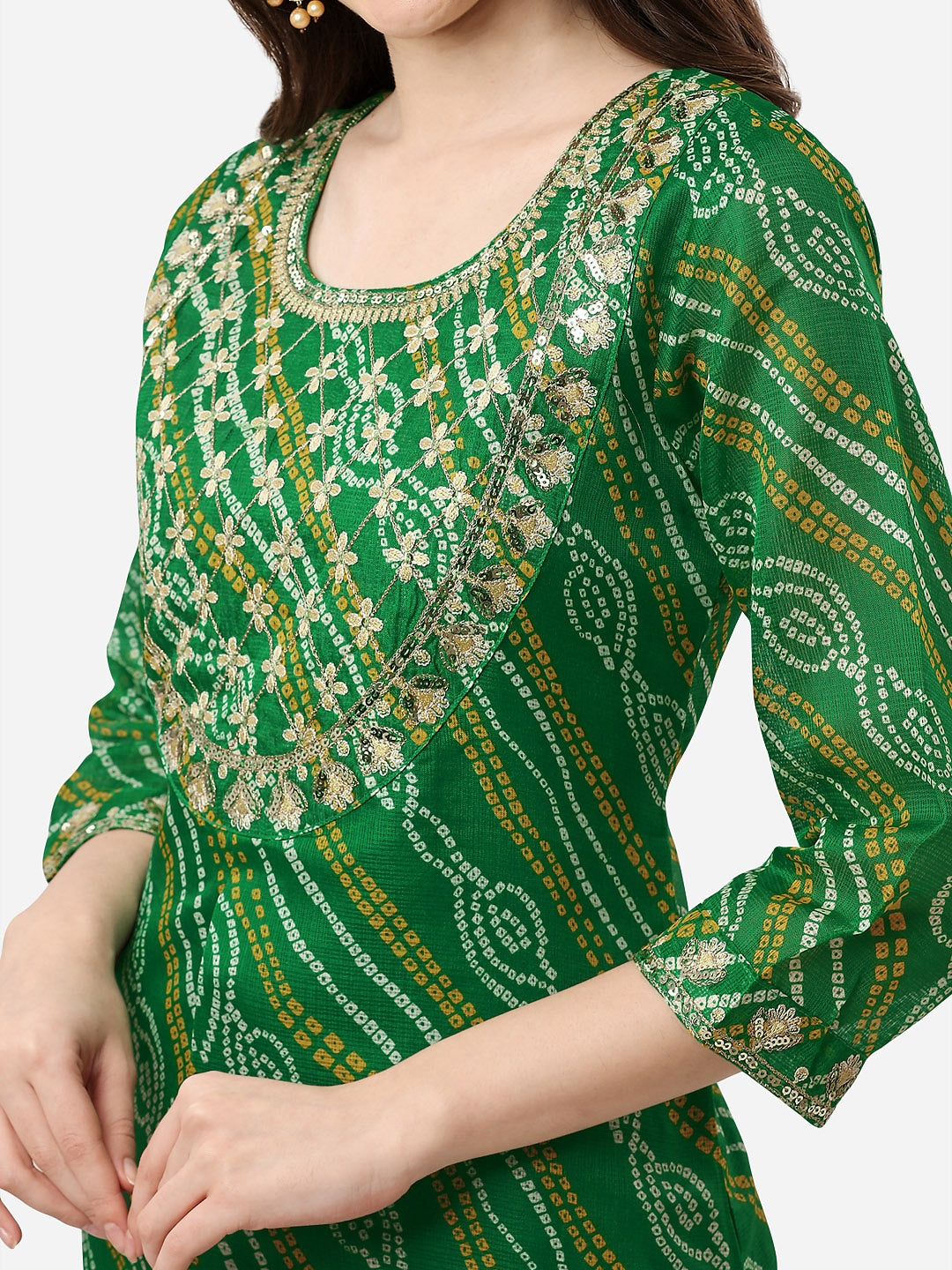 HERE&NOW Women Green Leheriya Printed Pure Cotton Kurta 