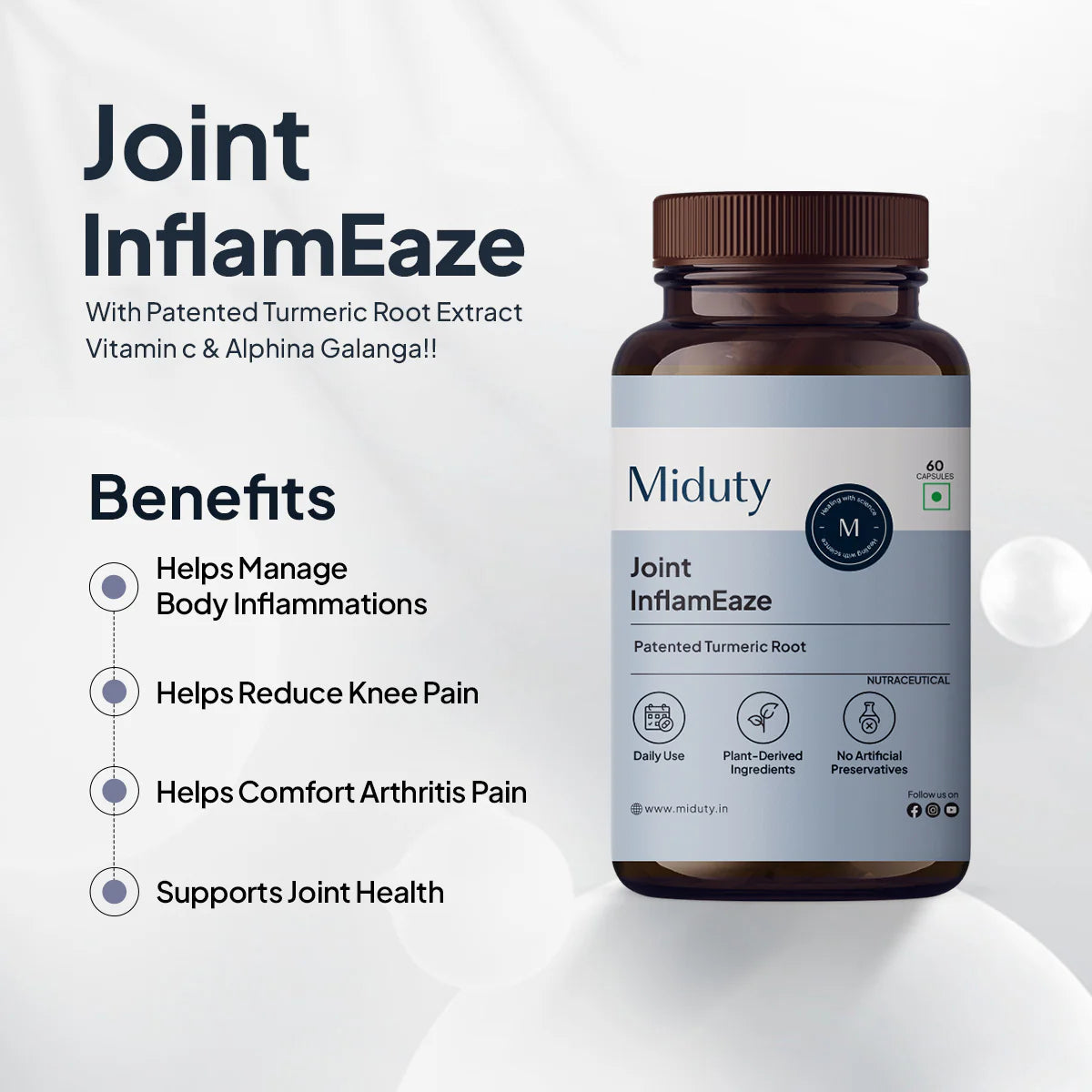 Miduty by Palak Notes Joint InflamEaze Capsules (Formerly Joint Pain Relief) 