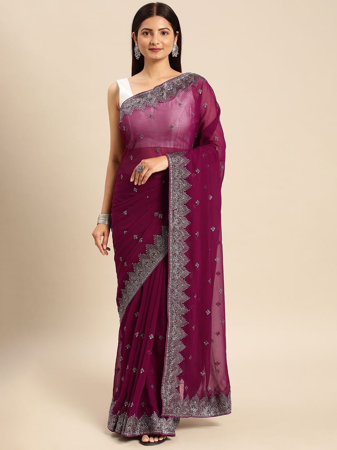 kasee Embroidered Ethnic Motifs Zari Pure Georgette Saree