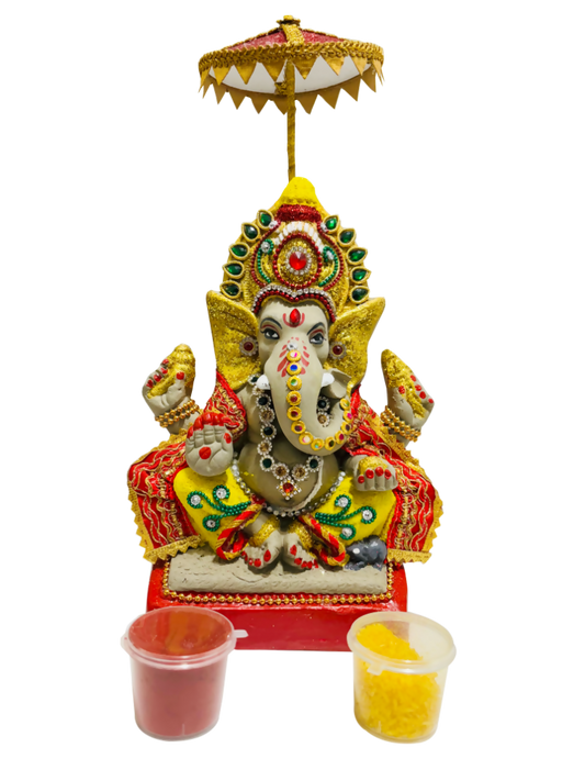 Eco-Friendly Ganesh Idols (Non-Toxic Colors) With Chatri, Kumkum & Akshat | Swadesiicart