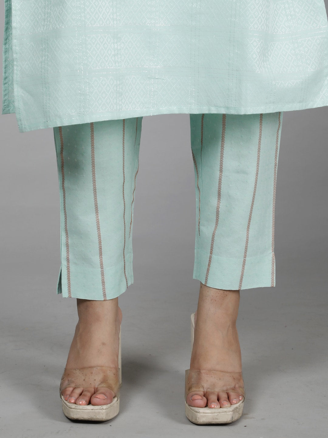 HERE&NOW Green Ethnic Motifs Embroidered Sequined Cotton Kurta Set