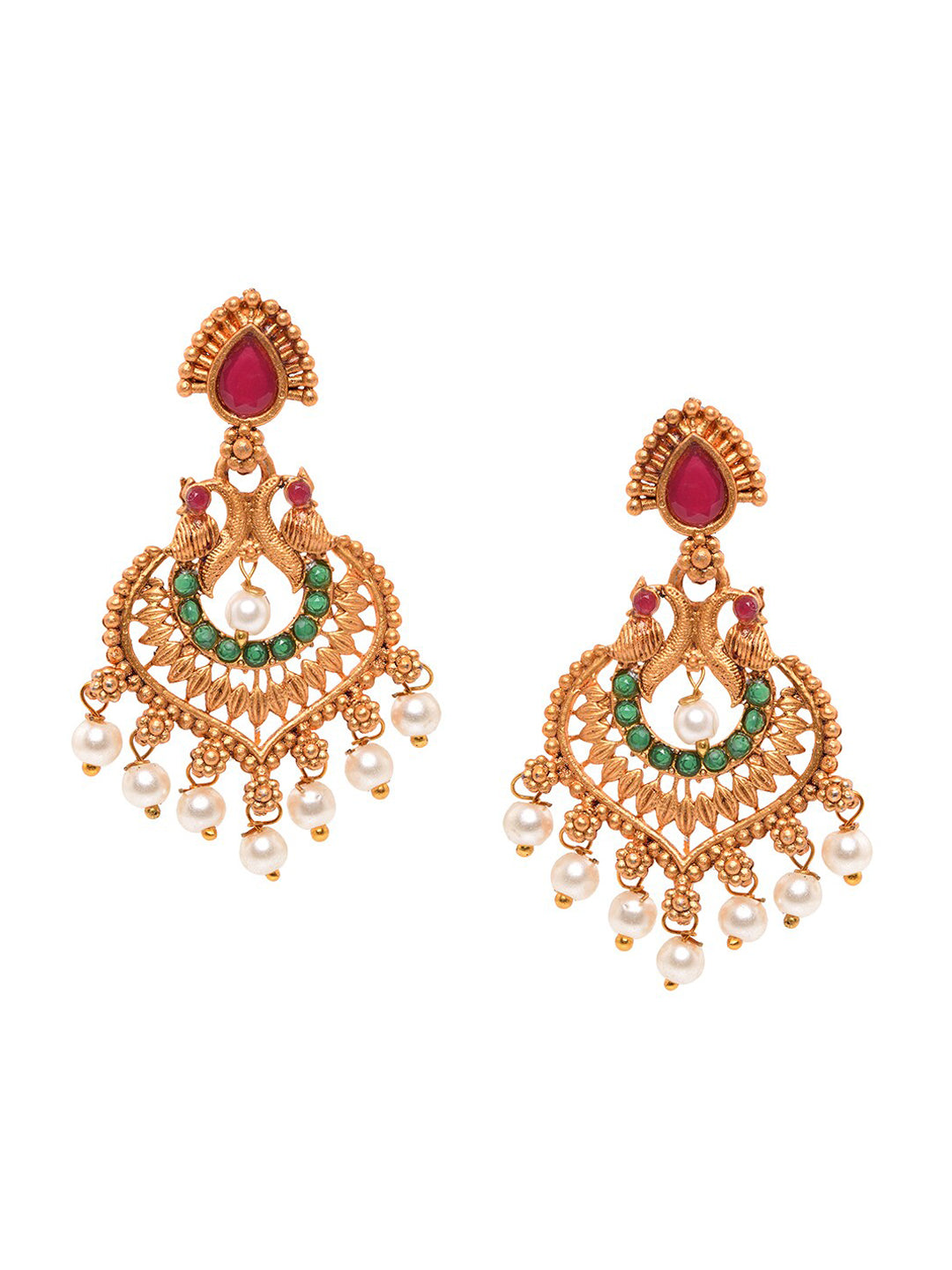 Saraf RS Jewellery Gold-Plated Red & Green Bridal Temple Jewellery Set - Grab2buy