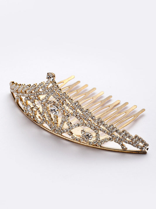 Panash Gold-Toned & White Embellished Comb Pin - Grab2buy