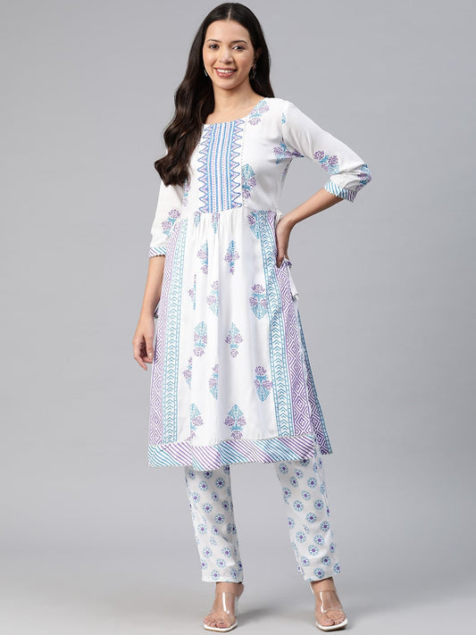 Kalini Ethnic Printed A-Line Kurta With Pyjamas - Grab2buy