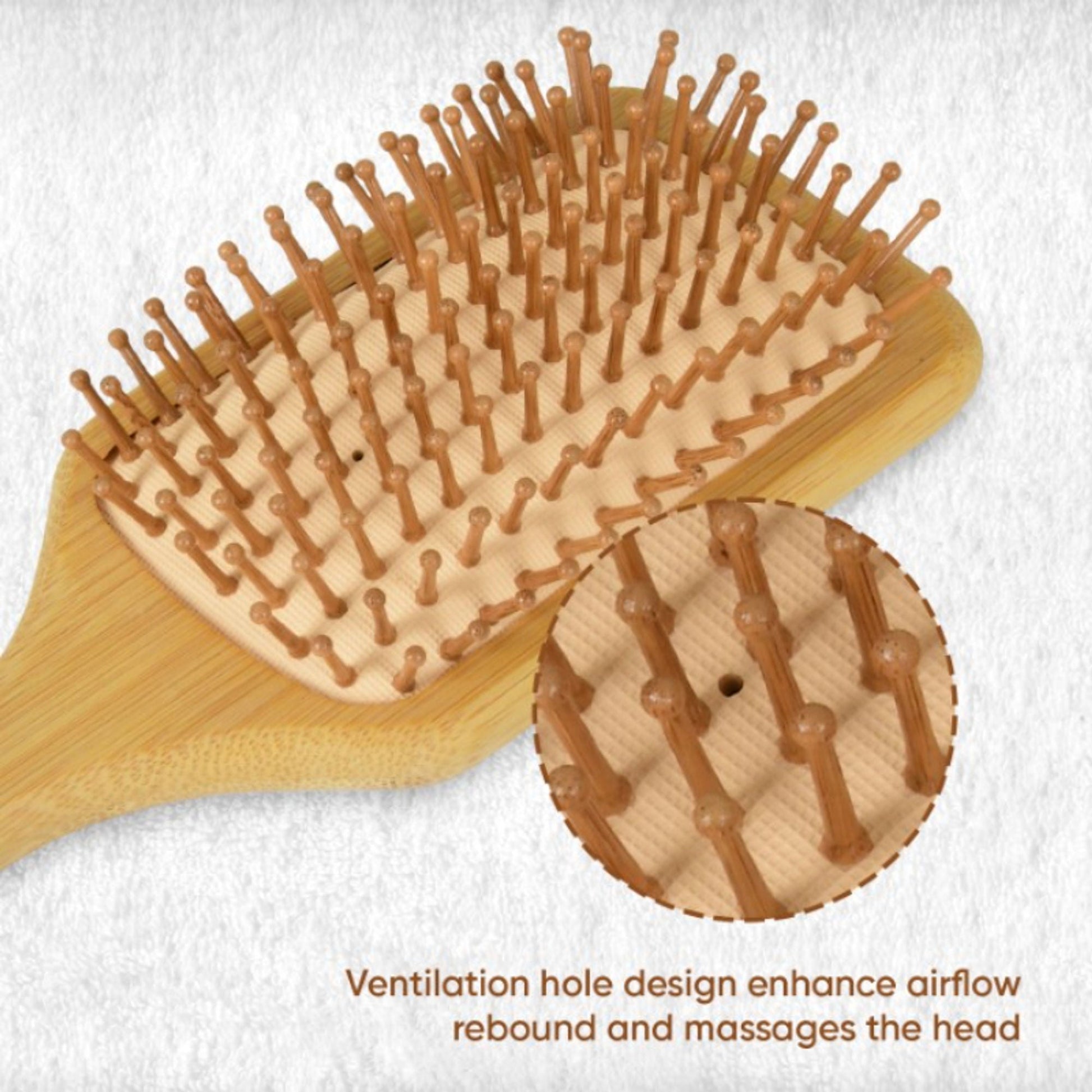 ZEYU Wooden Rectangular Bamboo Hair Brush With Round Ball Bristles - Brown  Grab2Buy ZEYU Grab2Buy