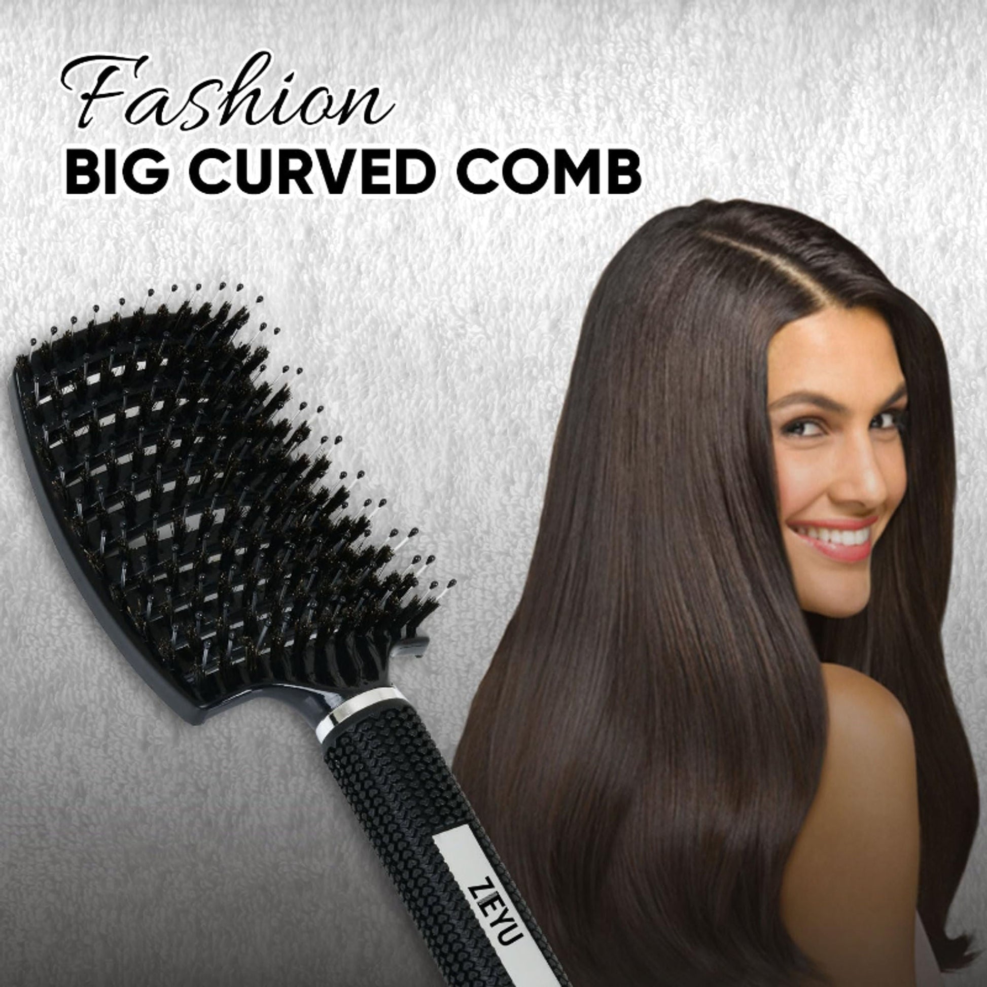 ZEYU Detangler Big Curved Brush With Natural Boar Bristles- Black  Grab2Buy ZEYU Grab2Buy