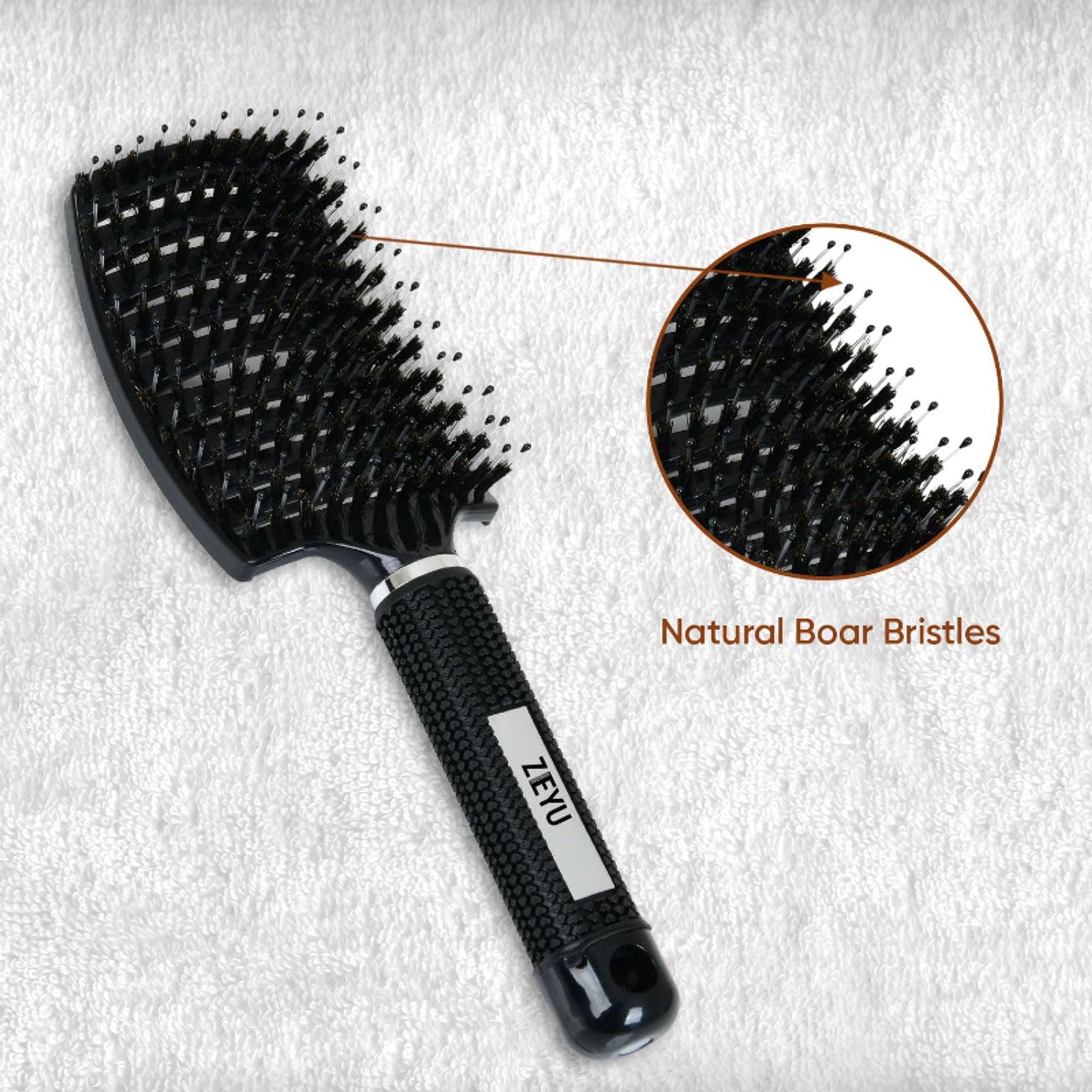 ZEYU Detangler Big Curved Brush With Natural Boar Bristles- Black  Grab2Buy ZEYU Grab2Buy
