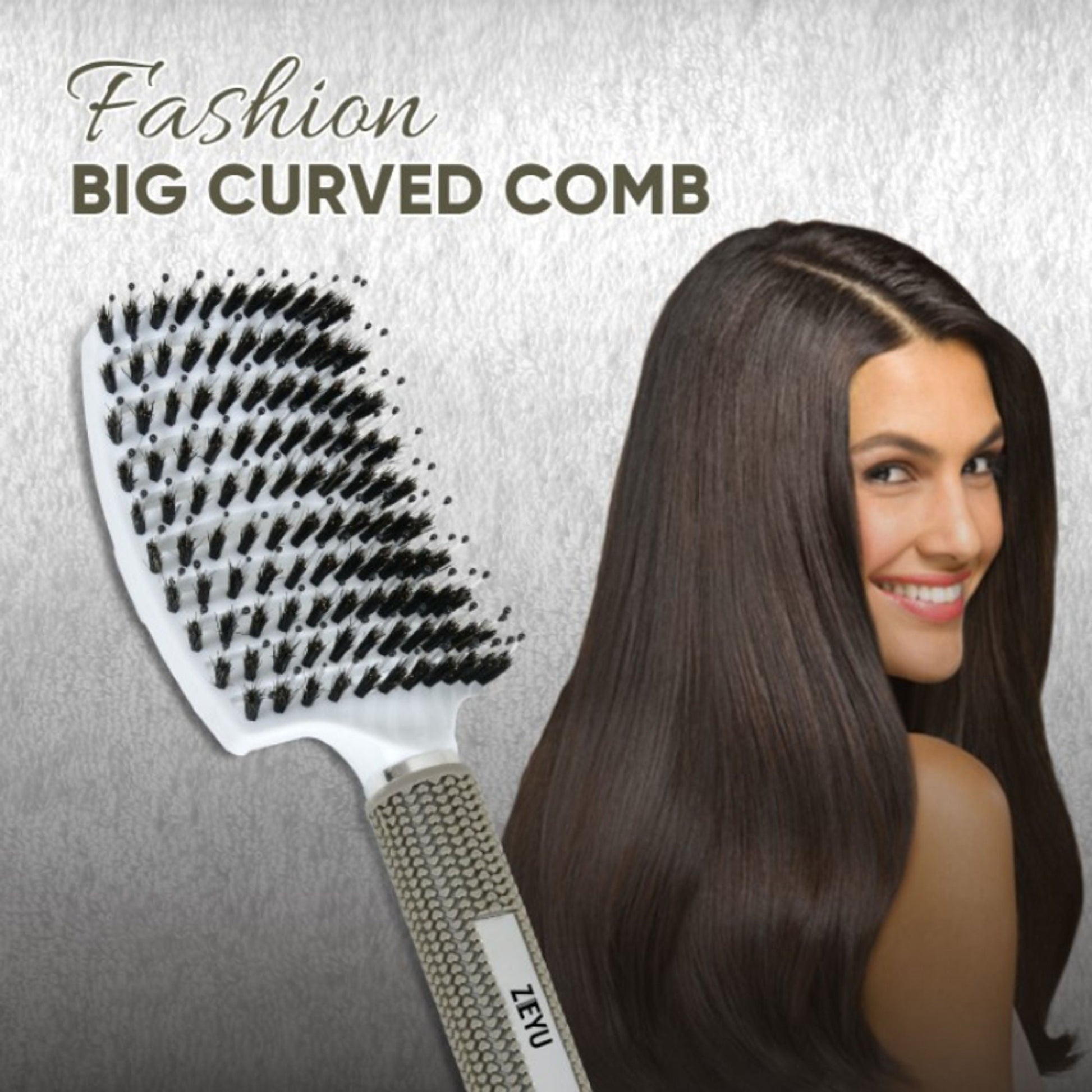 ZEYU Detangler Big Curved Brush With Natural Boar Bristles - White  Grab2Buy ZEYU Grab2Buy