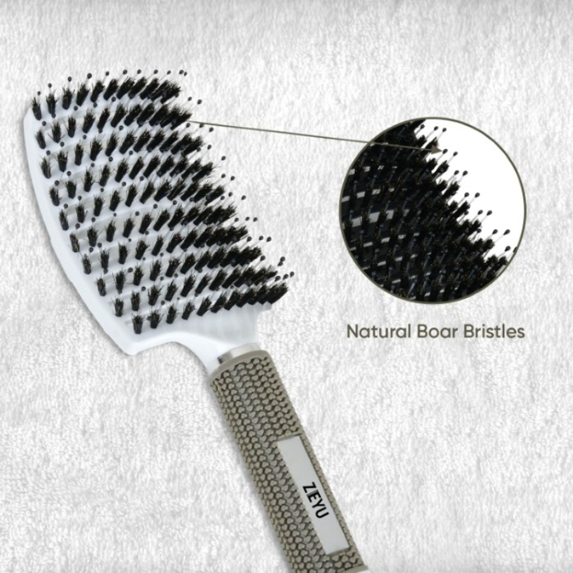 ZEYU Detangler Big Curved Brush With Natural Boar Bristles - White  Grab2Buy ZEYU Grab2Buy