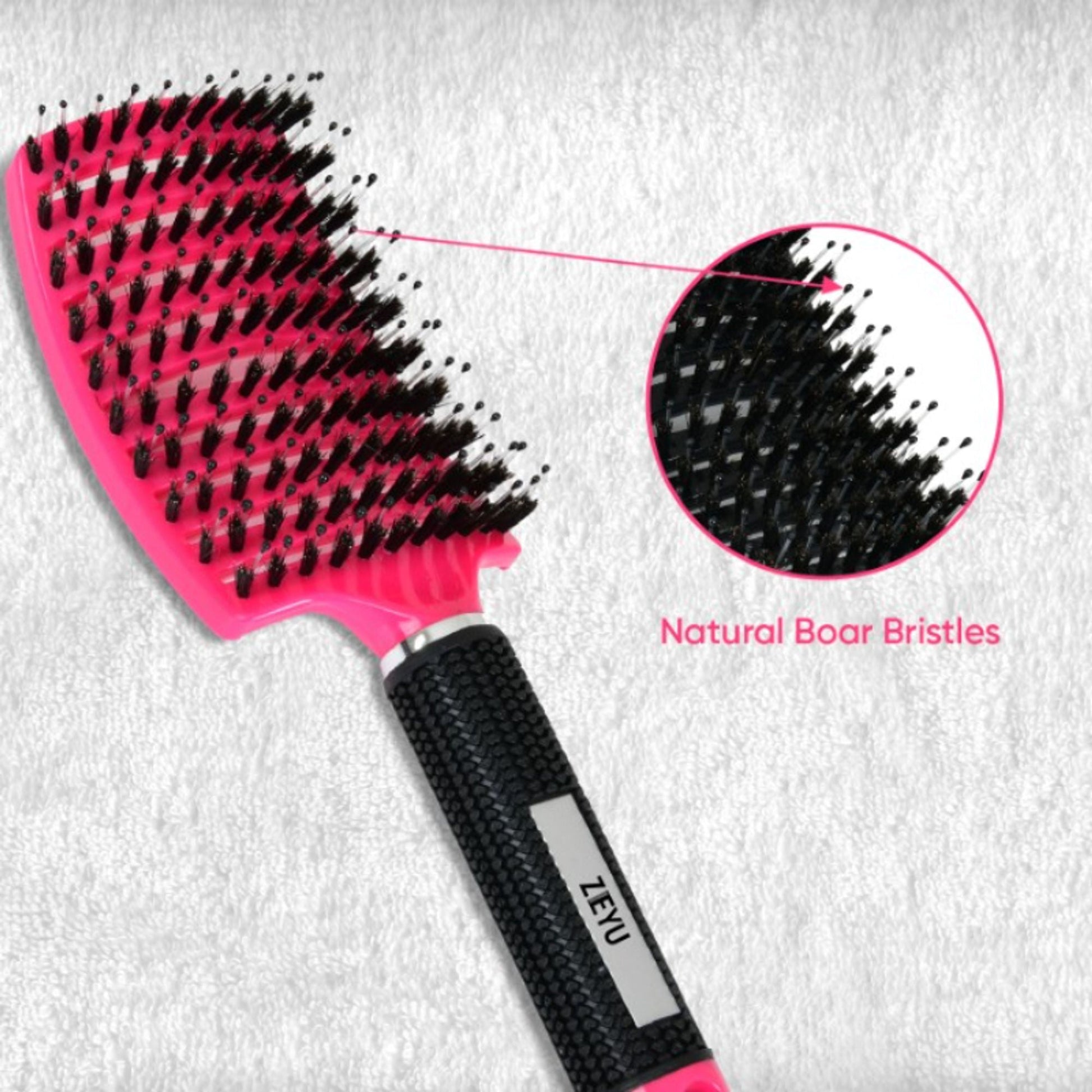 ZEYU Detangler Big Curved Brush With Natural Boar Bristles - Rose Red  Grab2Buy ZEYU Grab2Buy