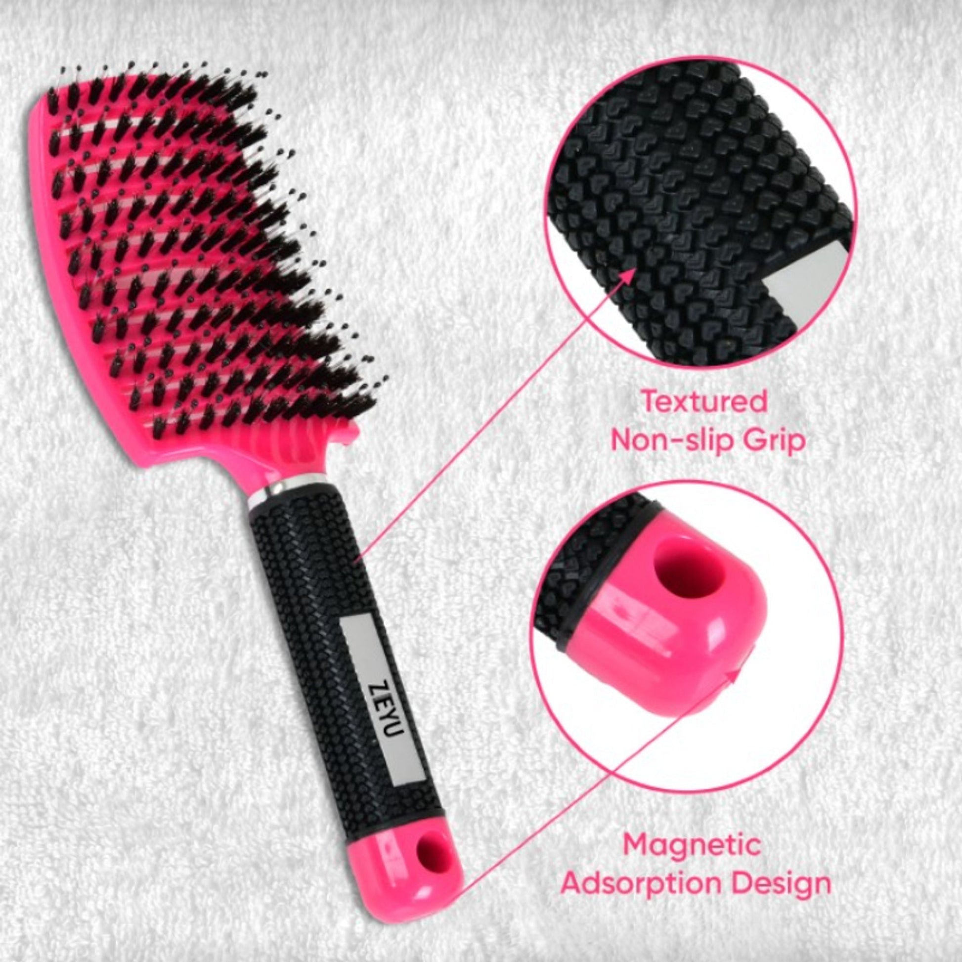 ZEYU Detangler Big Curved Brush With Natural Boar Bristles - Rose Red  Grab2Buy ZEYU Grab2Buy