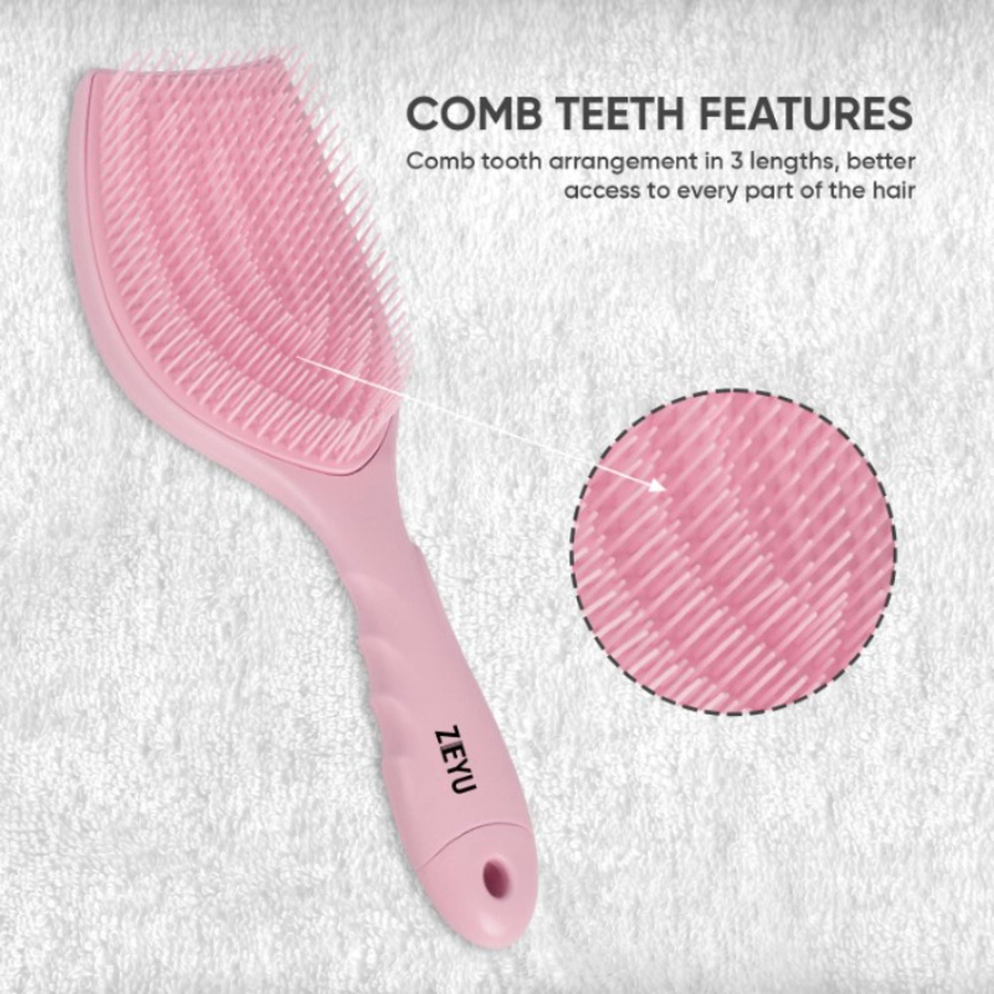 ZEYU Detangler Hairbrush with Removable Cleaning Brush - Pink  Grab2Buy ZEYU Grab2Buy