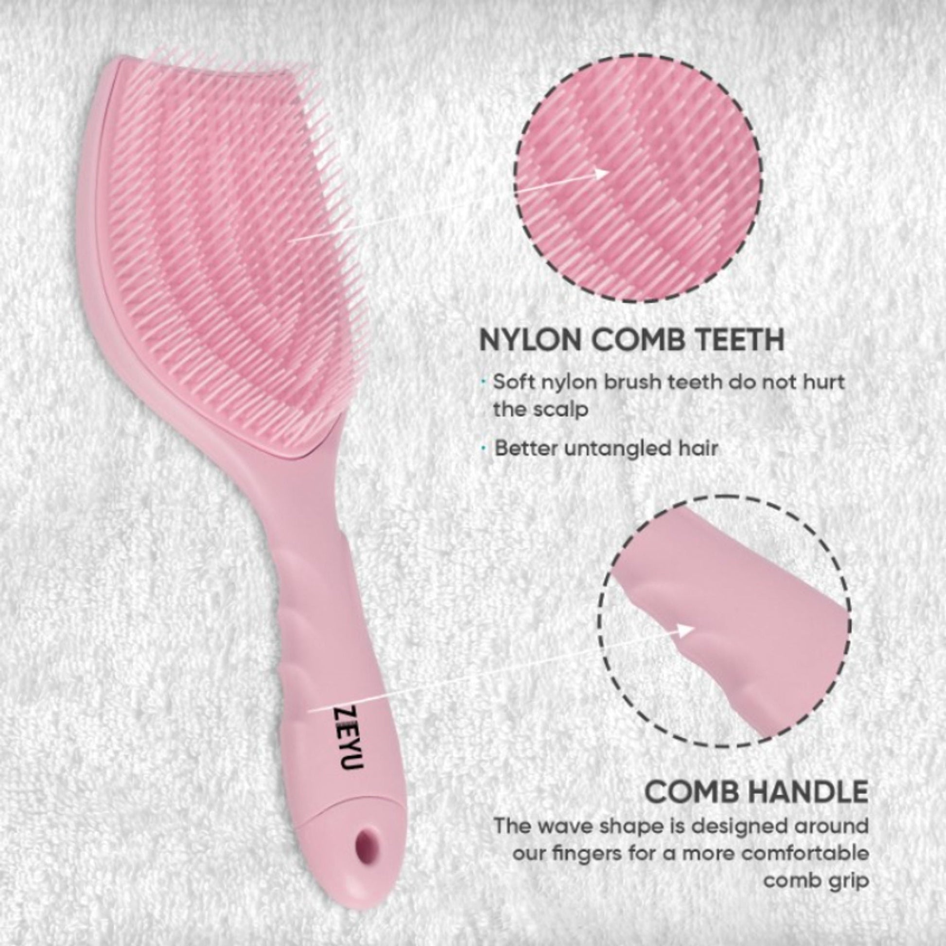 ZEYU Detangler Hairbrush with Removable Cleaning Brush - Pink  Grab2Buy ZEYU Grab2Buy