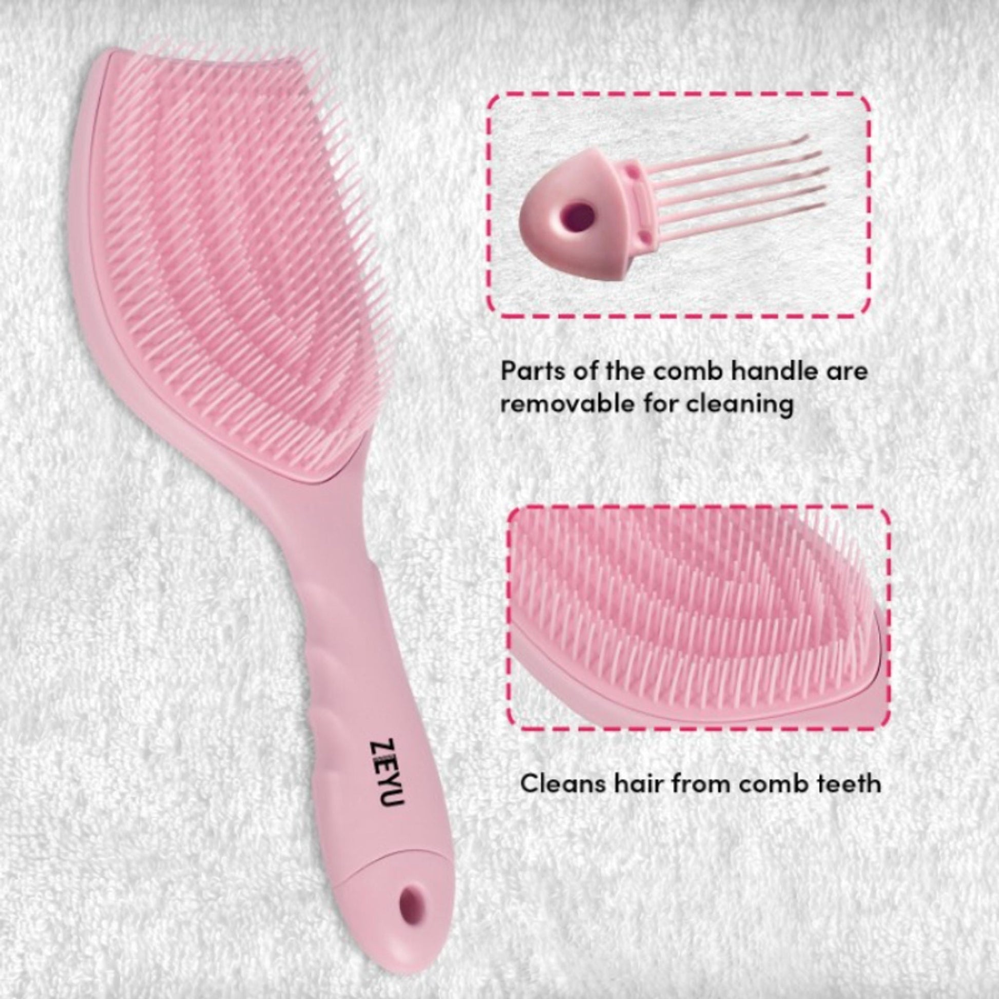 ZEYU Detangler Hairbrush with Removable Cleaning Brush - Pink  Grab2Buy ZEYU Grab2Buy