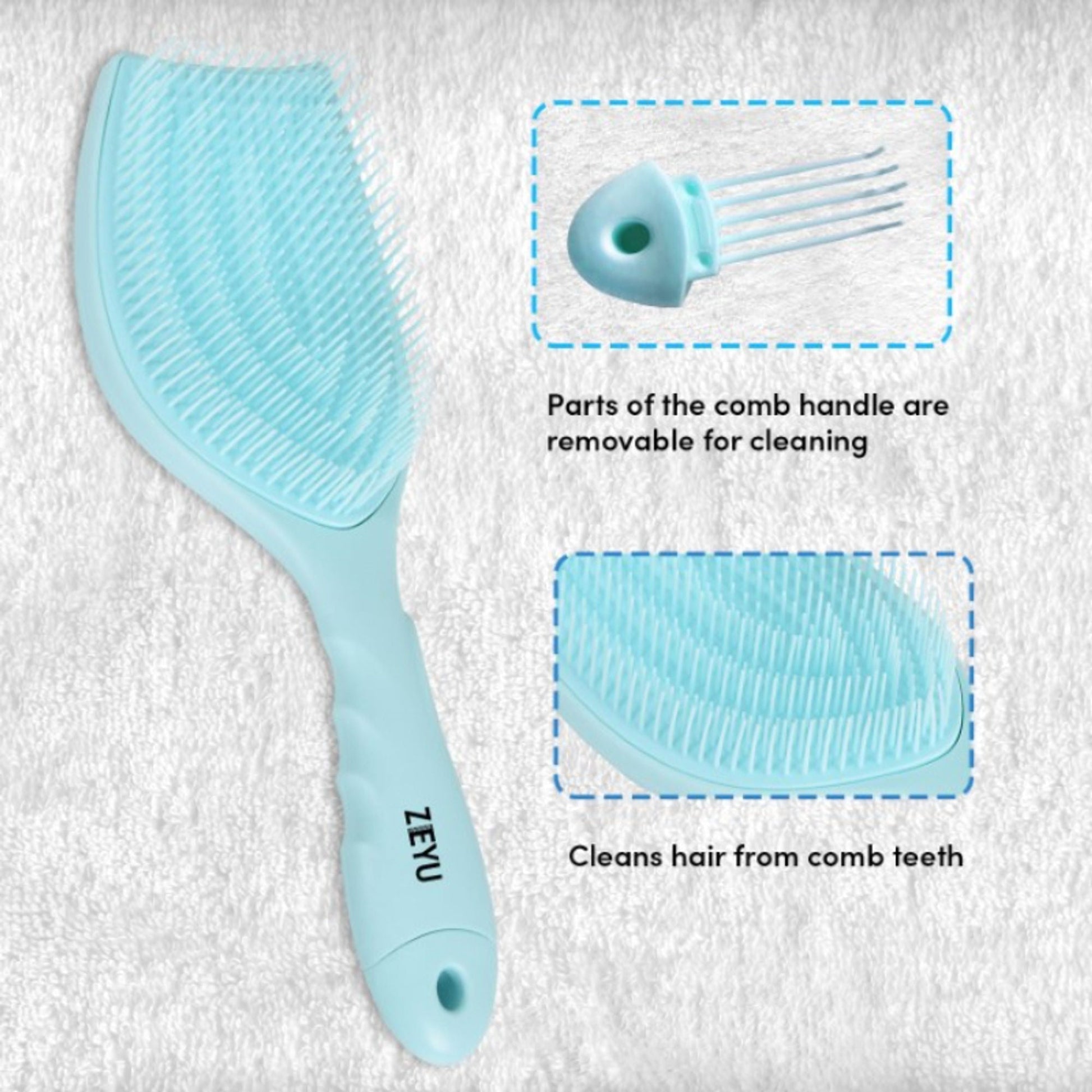 ZEYU Detangler Hairbrush with Removable Cleaning Brush - Blue  Grab2Buy ZEYU Grab2Buy