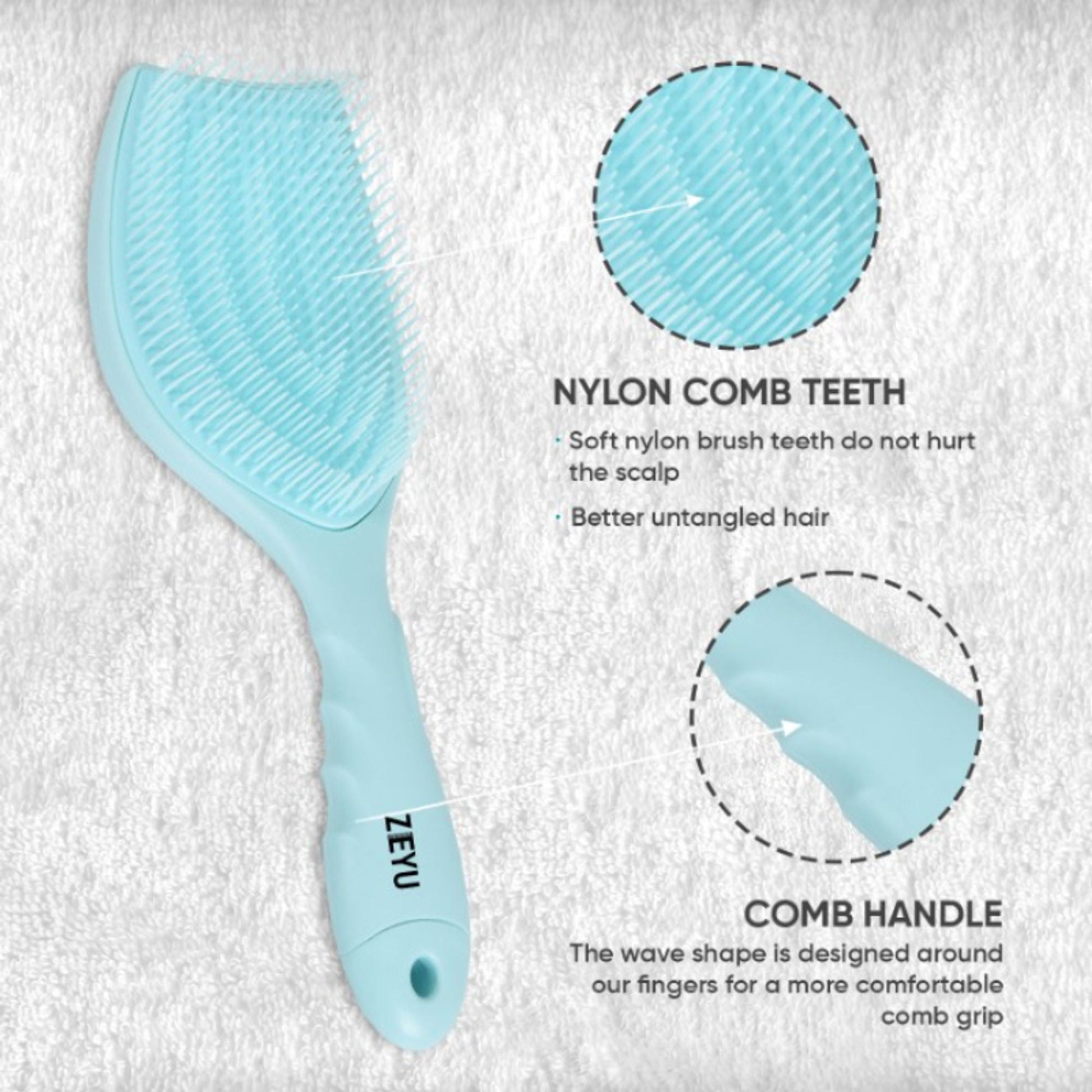 ZEYU Detangler Hairbrush with Removable Cleaning Brush - Blue  Grab2Buy ZEYU Grab2Buy