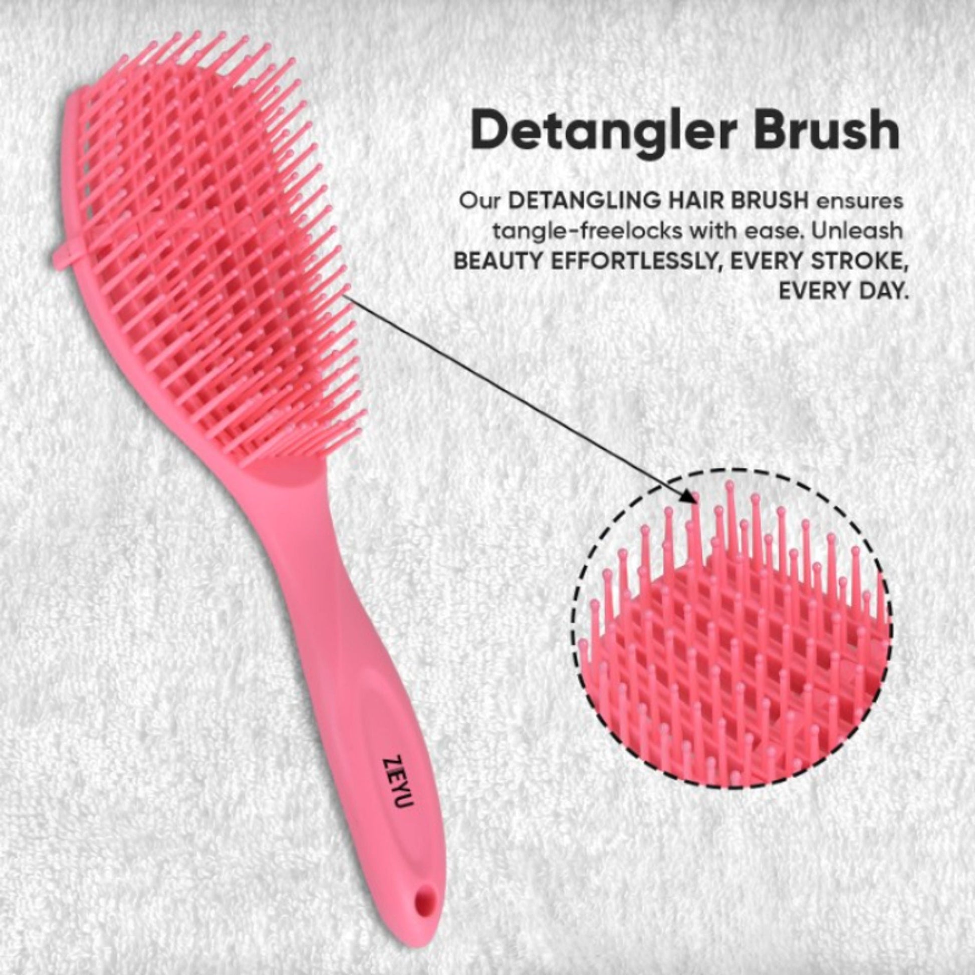 ZEYU Detangler Hairbrush for Curly Hair – 8-Row Flexible & Soft Nylon Bristles - Pink  Grab2Buy ZEYU Grab2Buy