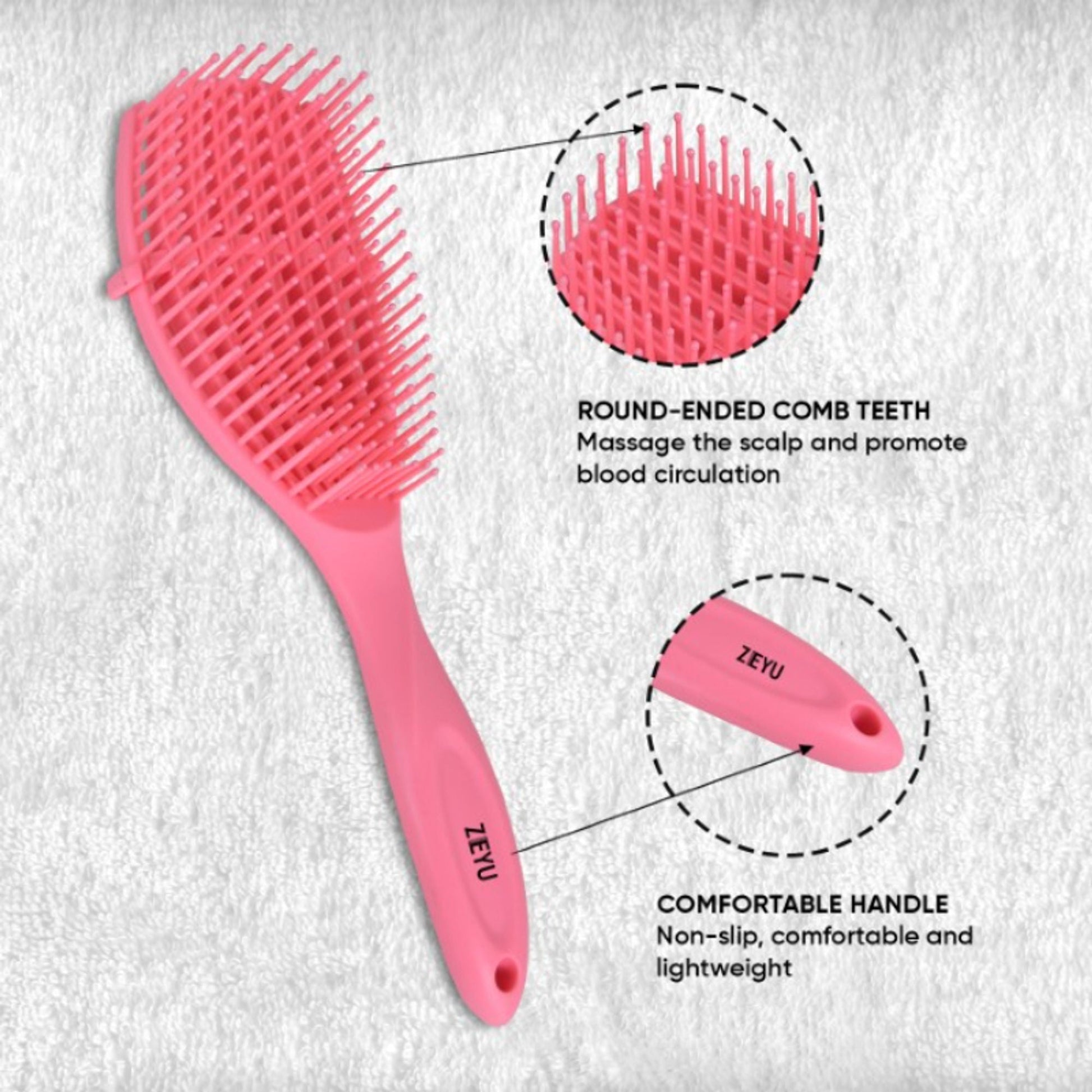 ZEYU Detangler Hairbrush for Curly Hair – 8-Row Flexible & Soft Nylon Bristles - Pink  Grab2Buy ZEYU Grab2Buy
