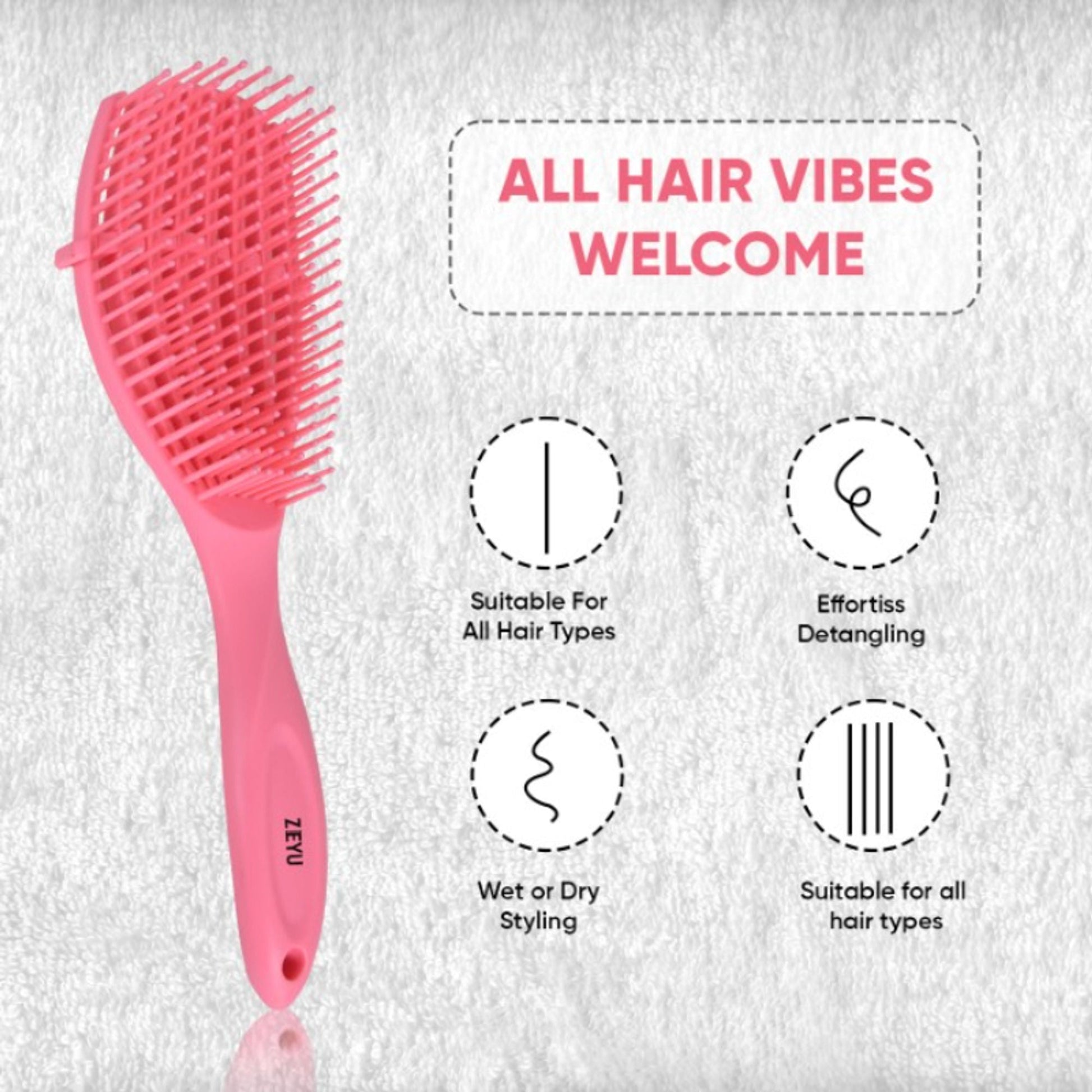 ZEYU Detangler Hairbrush for Curly Hair – 8-Row Flexible & Soft Nylon Bristles - Pink  Grab2Buy ZEYU Grab2Buy
