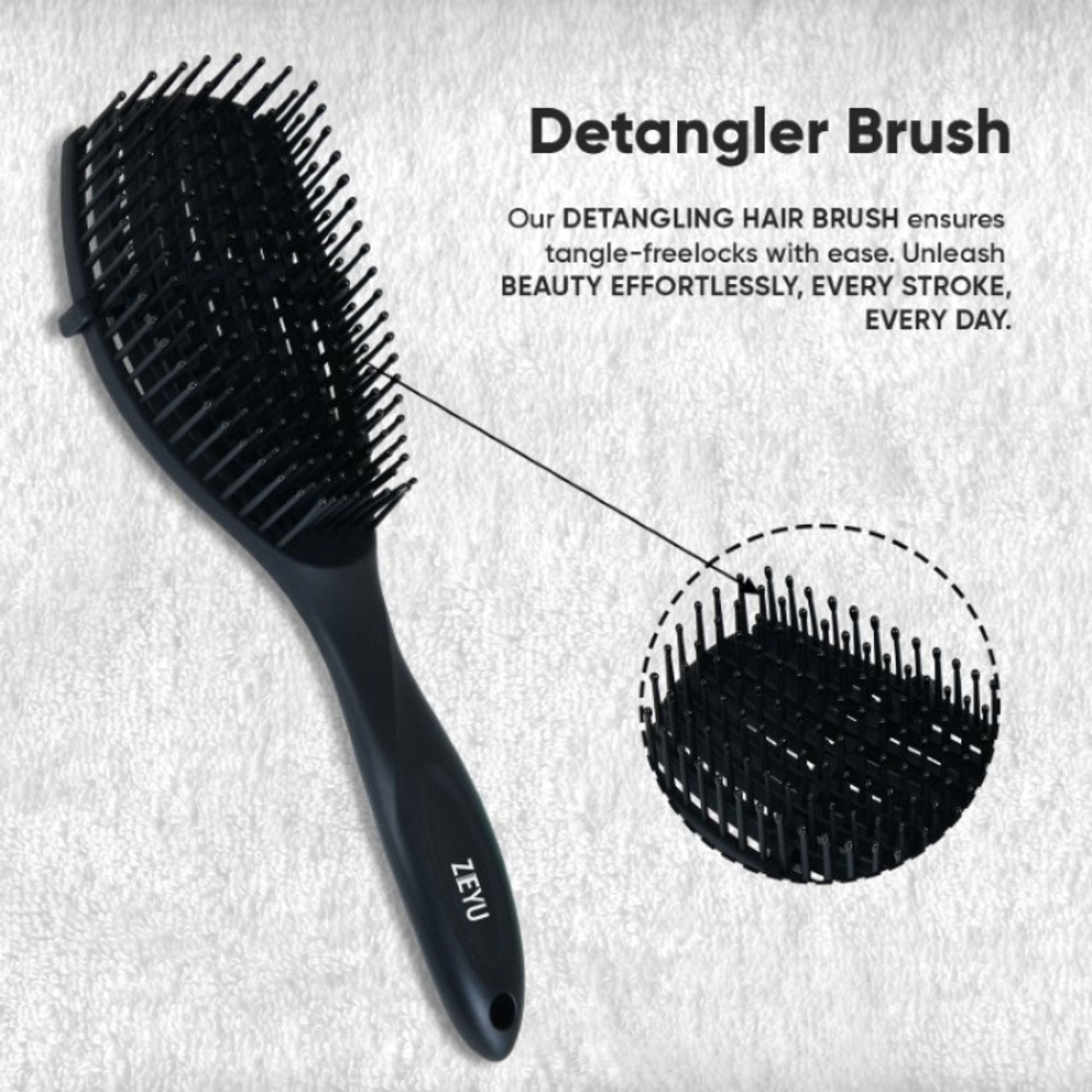 ZEYU Detangler Hairbrush for Curly Hair – 8-Row Flexible & Soft Nylon Bristles - Black  Grab2Buy ZEYU Grab2Buy
