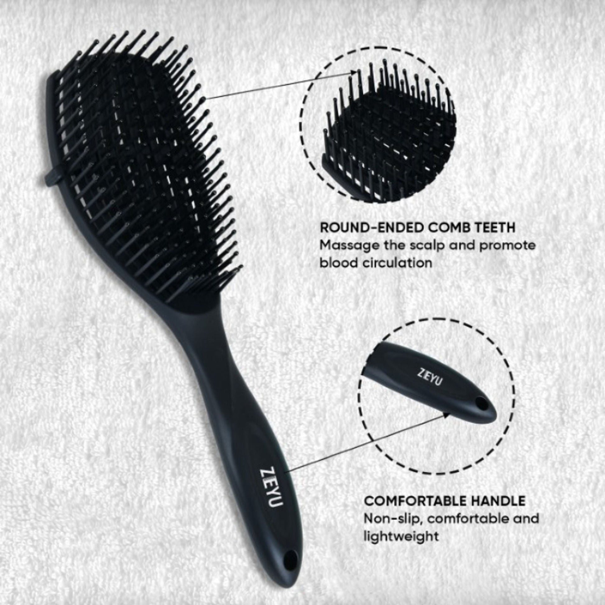 ZEYU Detangler Hairbrush for Curly Hair – 8-Row Flexible & Soft Nylon Bristles - Black  Grab2Buy ZEYU Grab2Buy