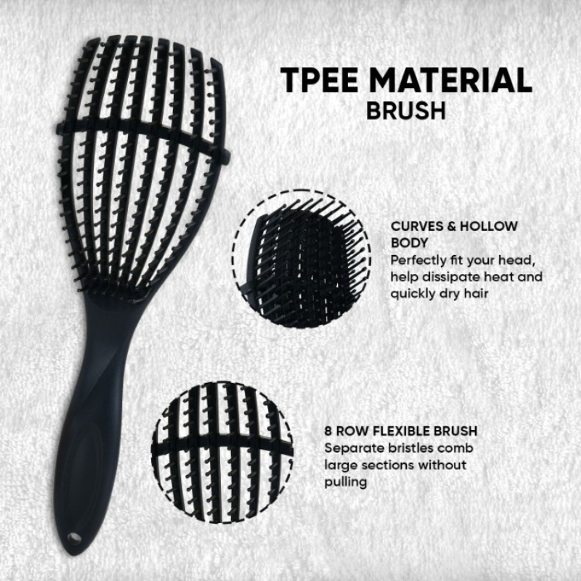 ZEYU Detangler Hairbrush for Curly Hair – 8-Row Flexible & Soft Nylon Bristles - Black  Grab2Buy ZEYU Grab2Buy