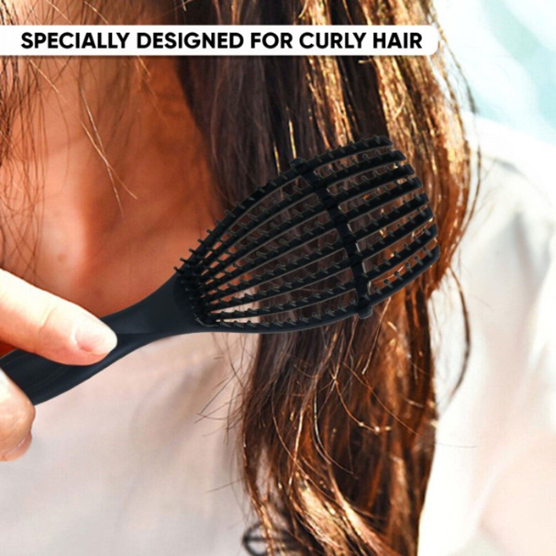 ZEYU Detangler Hairbrush for Curly Hair – 8-Row Flexible & Soft Nylon Bristles - Black  Grab2Buy ZEYU Grab2Buy