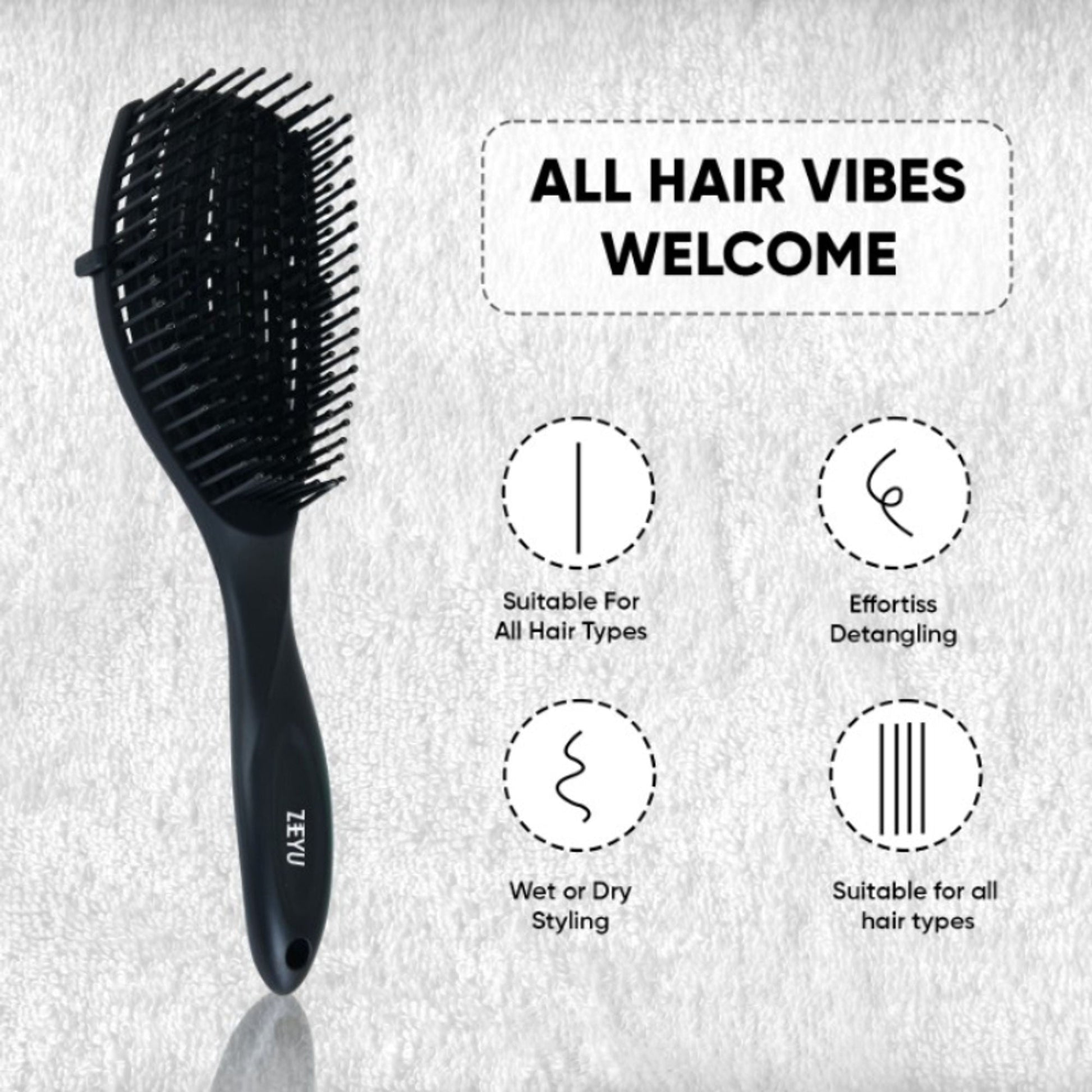 ZEYU Detangler Hairbrush for Curly Hair – 8-Row Flexible & Soft Nylon Bristles - Black  Grab2Buy ZEYU Grab2Buy