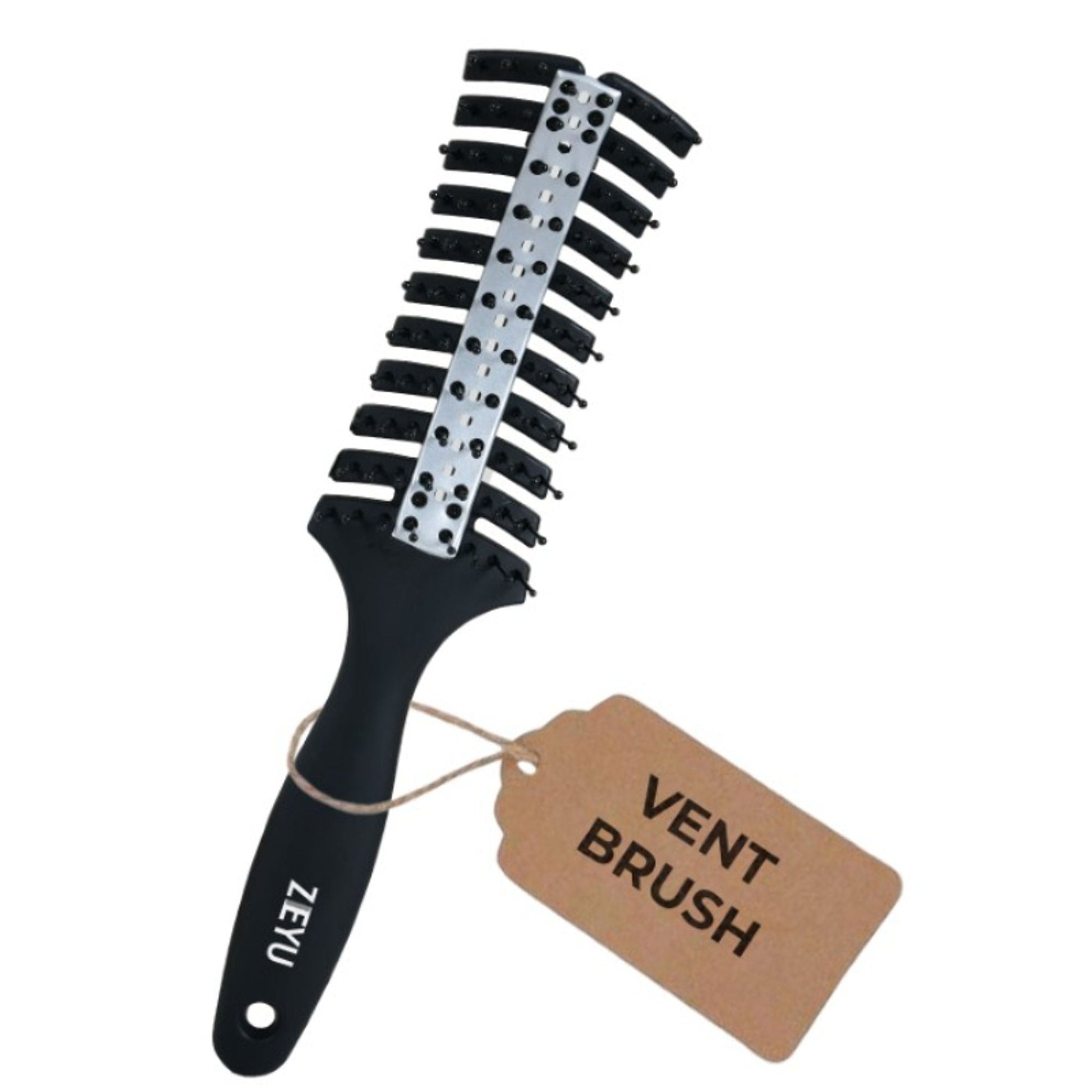 ZEYU Vented HairBrush With Metal Plate & Bristles- Black Silver  Grab2Buy ZEYU Grab2Buy