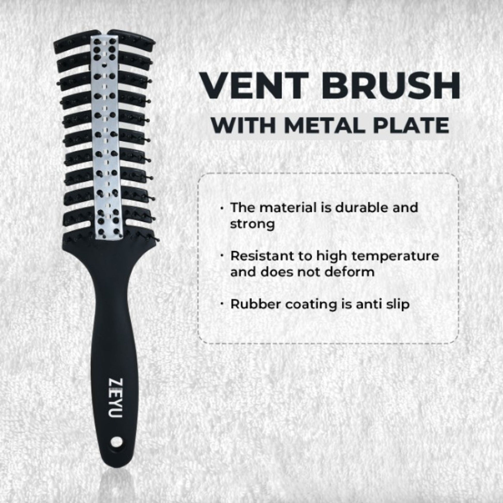 ZEYU Vented HairBrush With Metal Plate & Bristles- Black Silver  Grab2Buy ZEYU Grab2Buy
