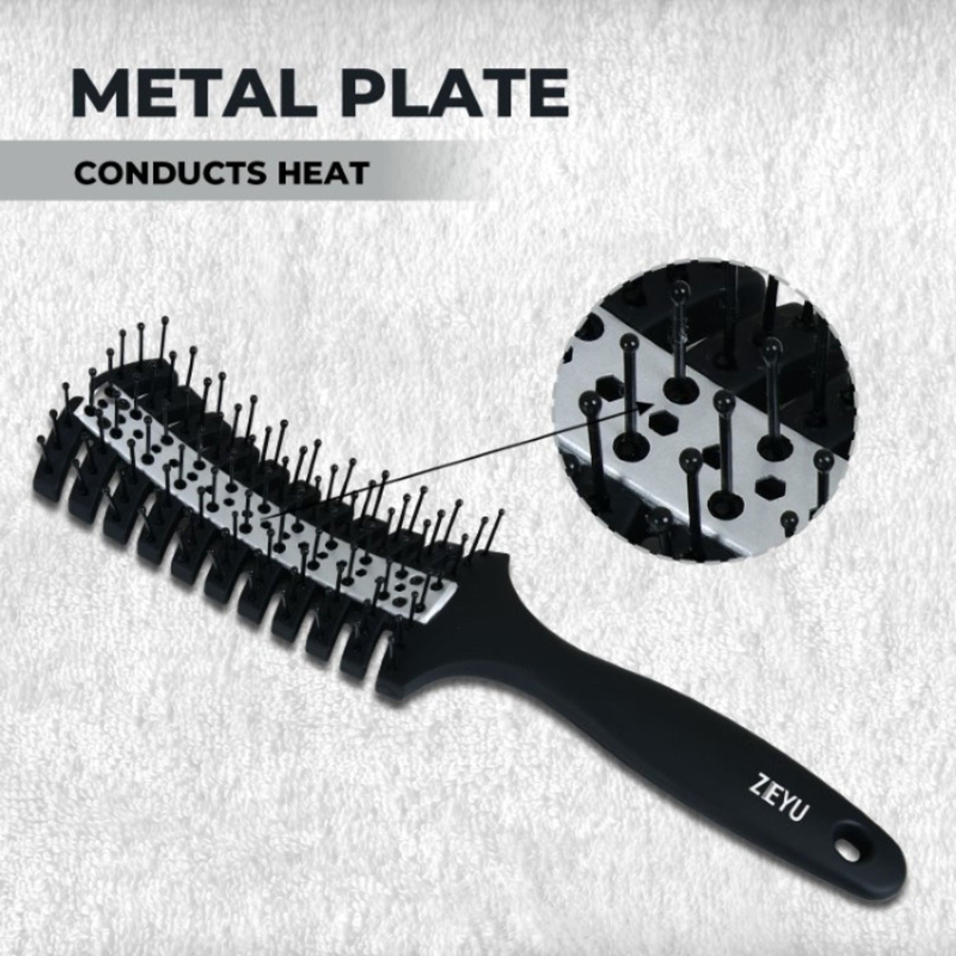 ZEYU Vented HairBrush With Metal Plate & Bristles- Black Silver  Grab2Buy ZEYU Grab2Buy