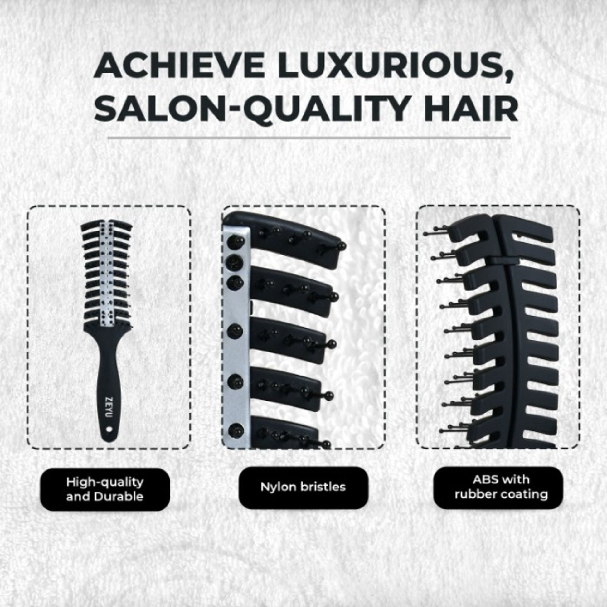 ZEYU Vented HairBrush With Metal Plate & Bristles- Black Silver  Grab2Buy ZEYU Grab2Buy