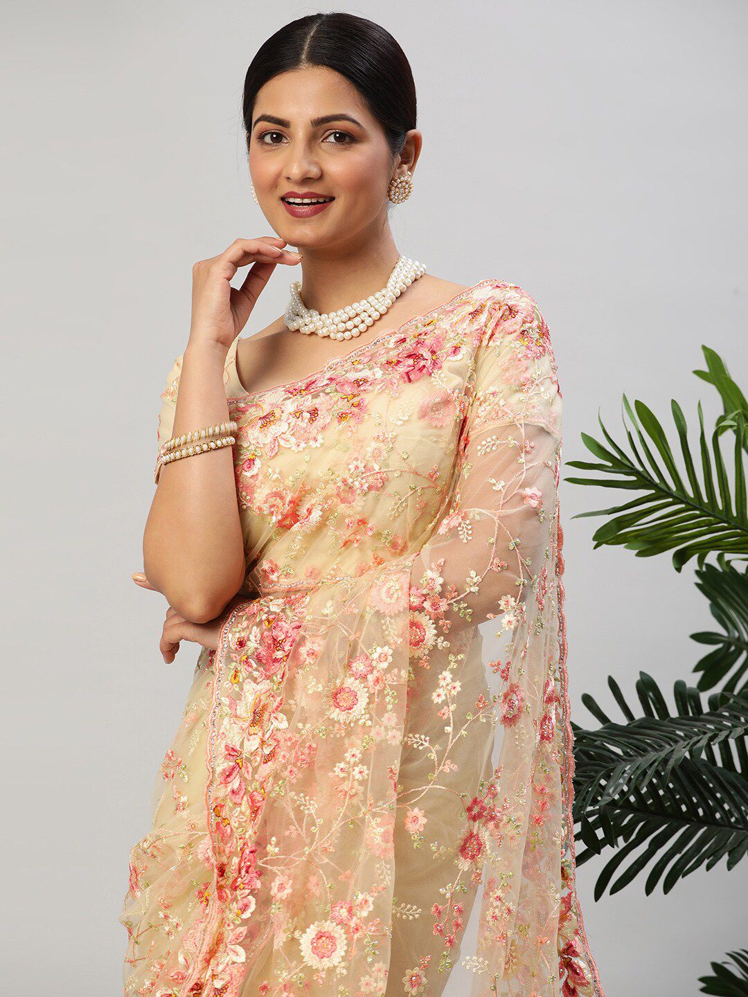 kasee Floral Embroidered Net Saree