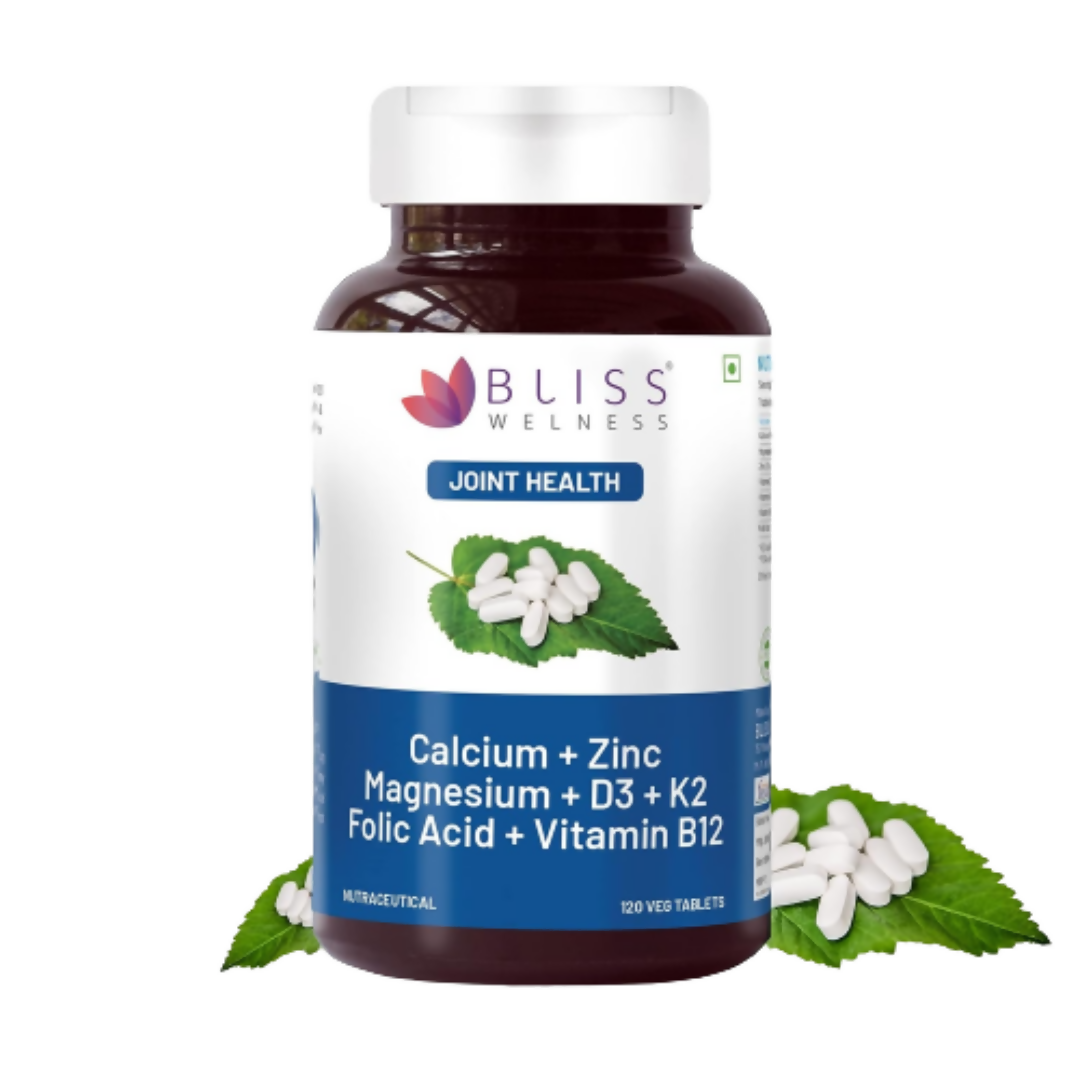 Bliss Welness Calcium Magnesium Zinc Vitamin D3 K2 B12 Folic Acid Tablets 