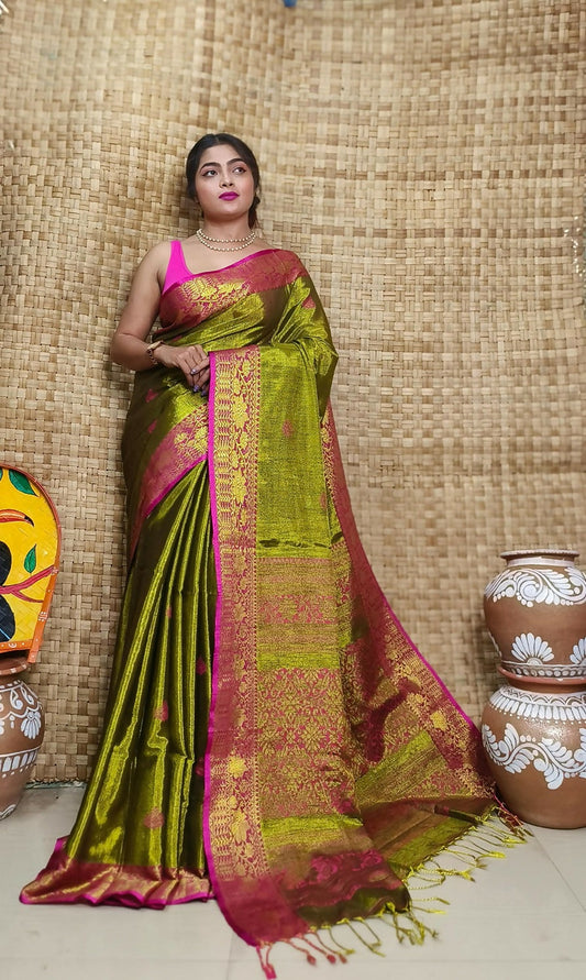 Exclusive Collection Golden Olive Beautiful Tissue Benarasi Grab2Buy 