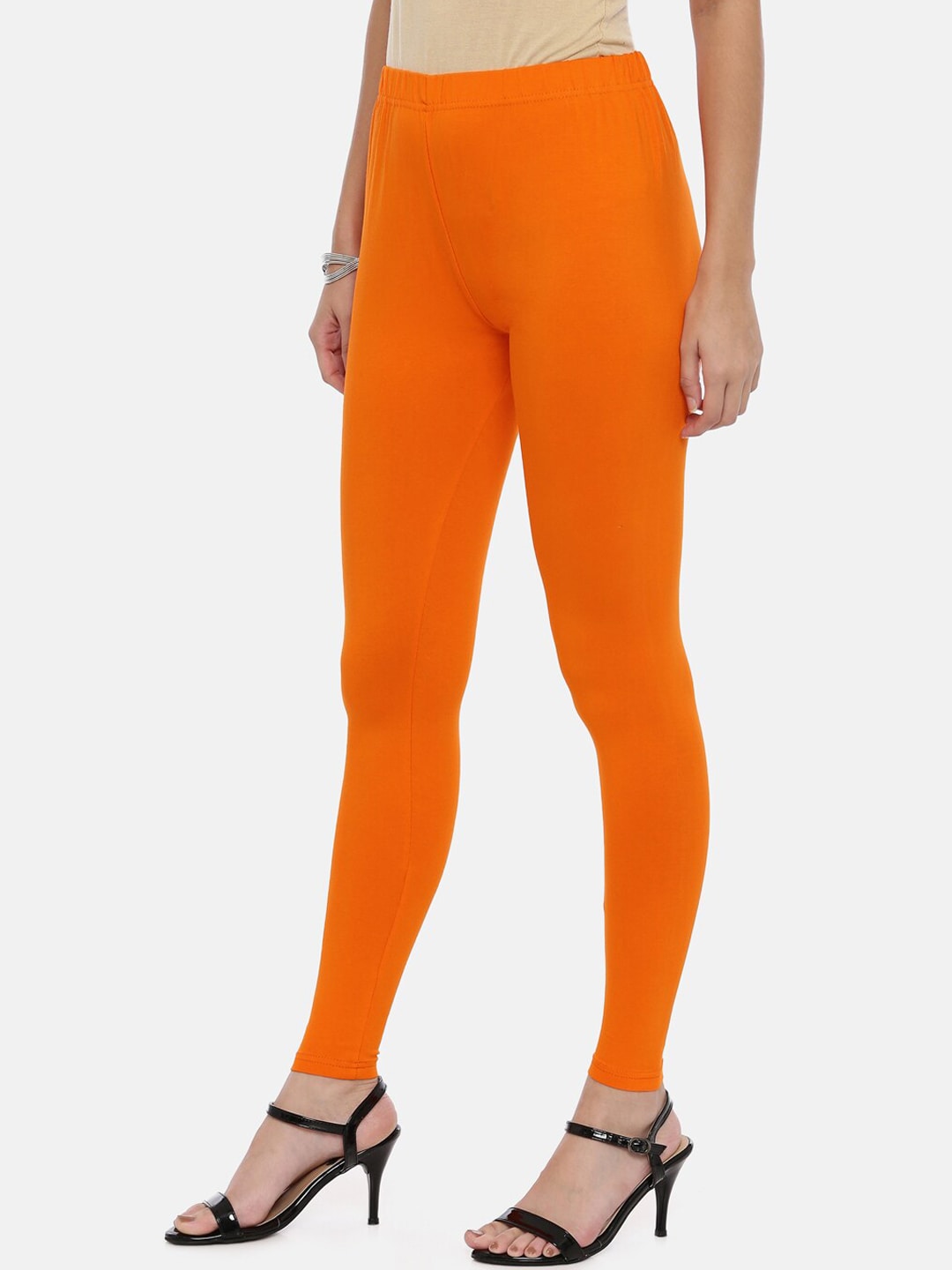 Souchii Orange Solid Slim-Fit Ankle-Length Leggings 