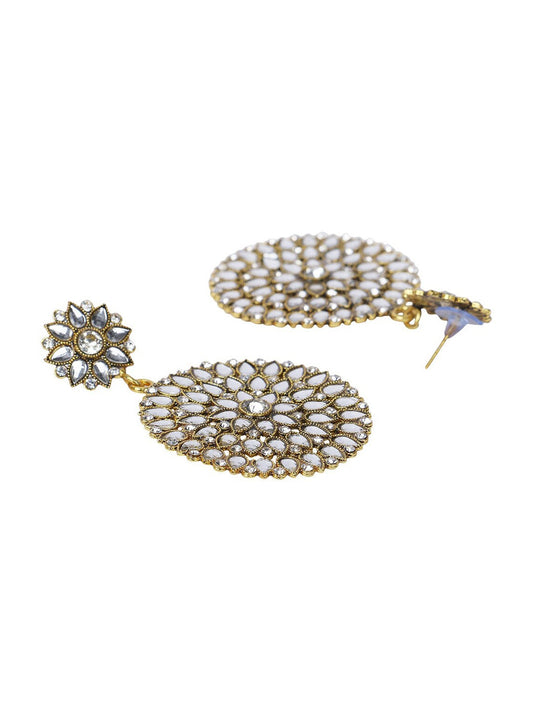 Gold-Plated Alloy Stone Studded Golden Round Earrings - The Pari - Grab2buy
