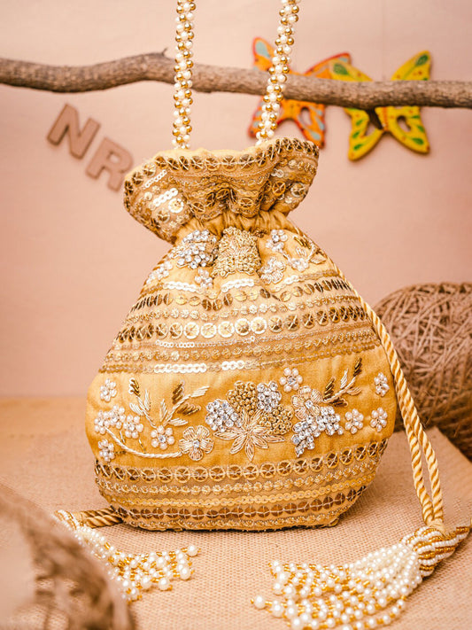 NR By Nidhi Rathi Women Gold Embroidered Potli Bag - Grab2buy