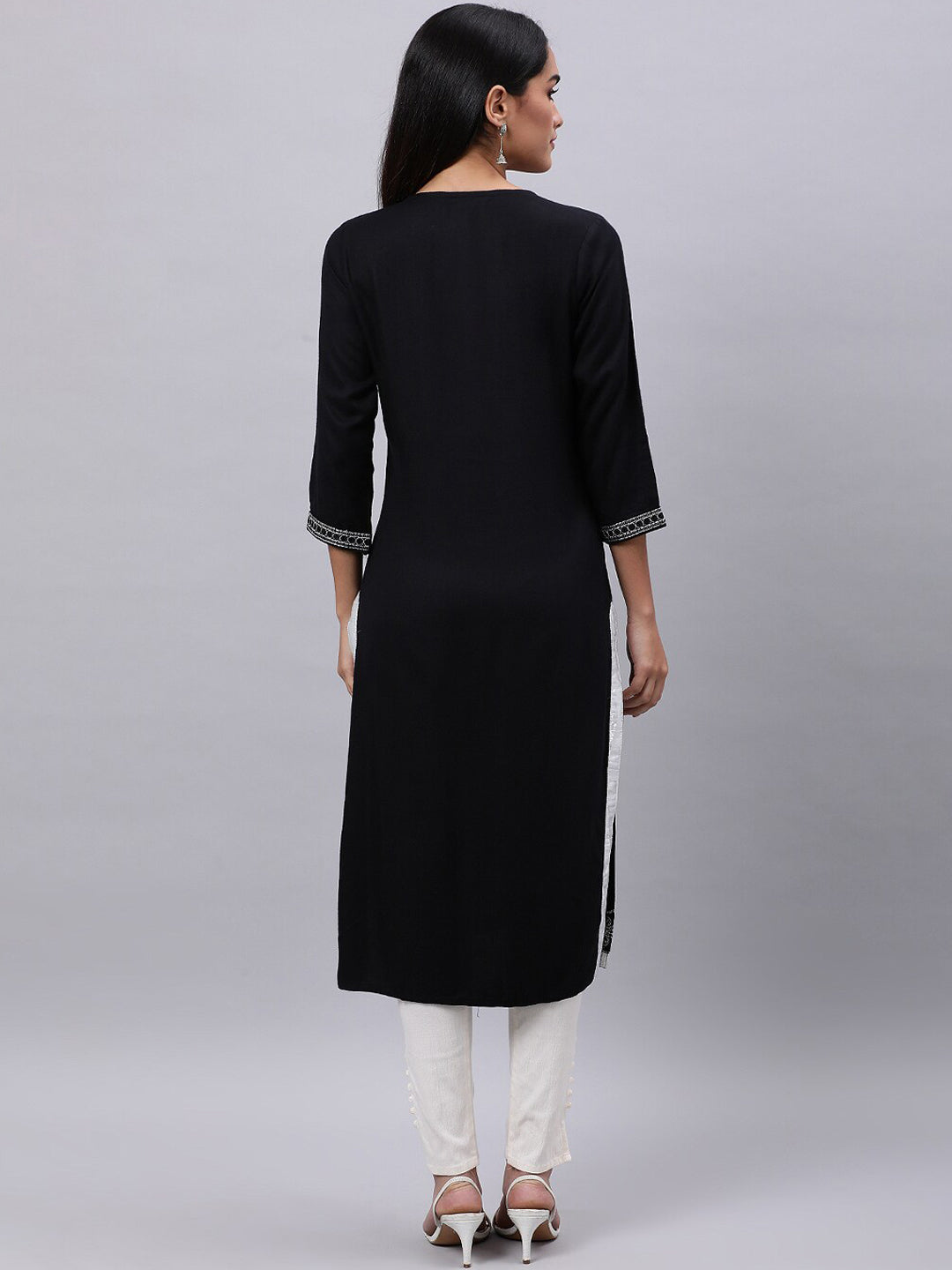 Souchii Women Black Ethnic Motifs Yoke Design Thread Work Kurta 