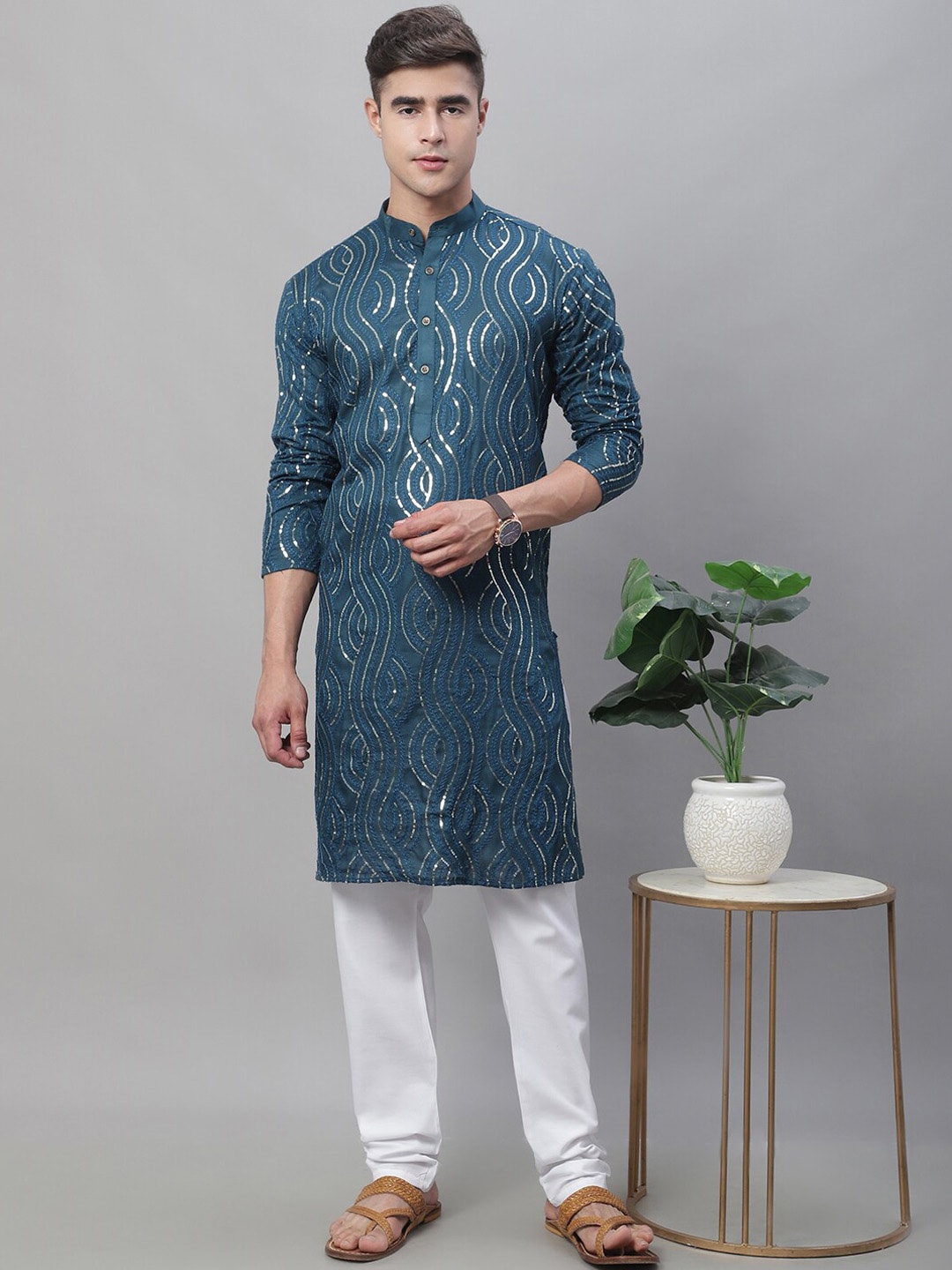 Sojanya Ethnic Motifs Embroidered Sequinned Pure Cotton Kurta 