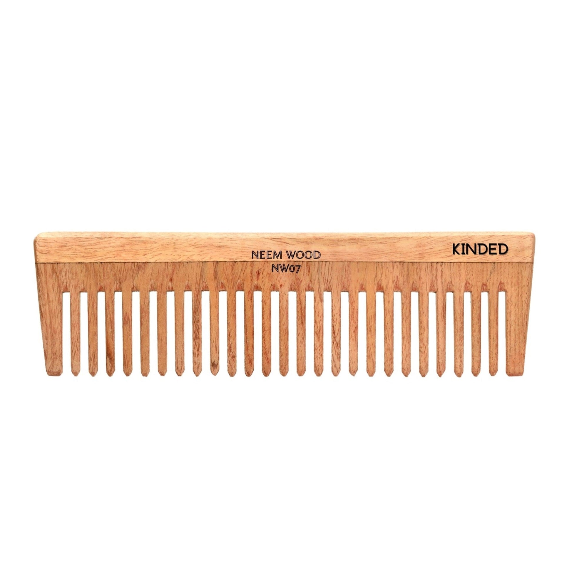 KINDED Handmade Oil Treated Wooden Hair Comb - Neem Wood NW07, Wide Tooth