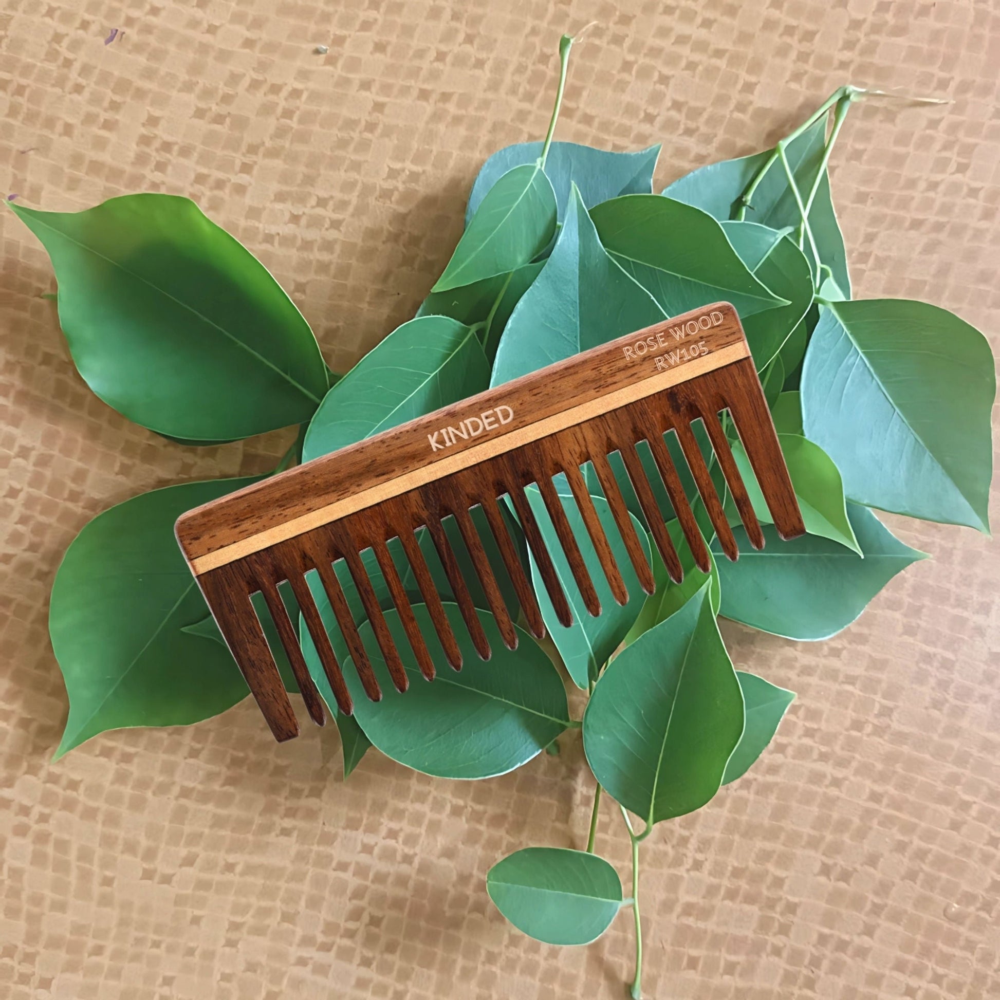 KINDED Handmade Oil Treated Wooden Hair Comb - Sheesham Rose Wood RW105, Wide Tooth