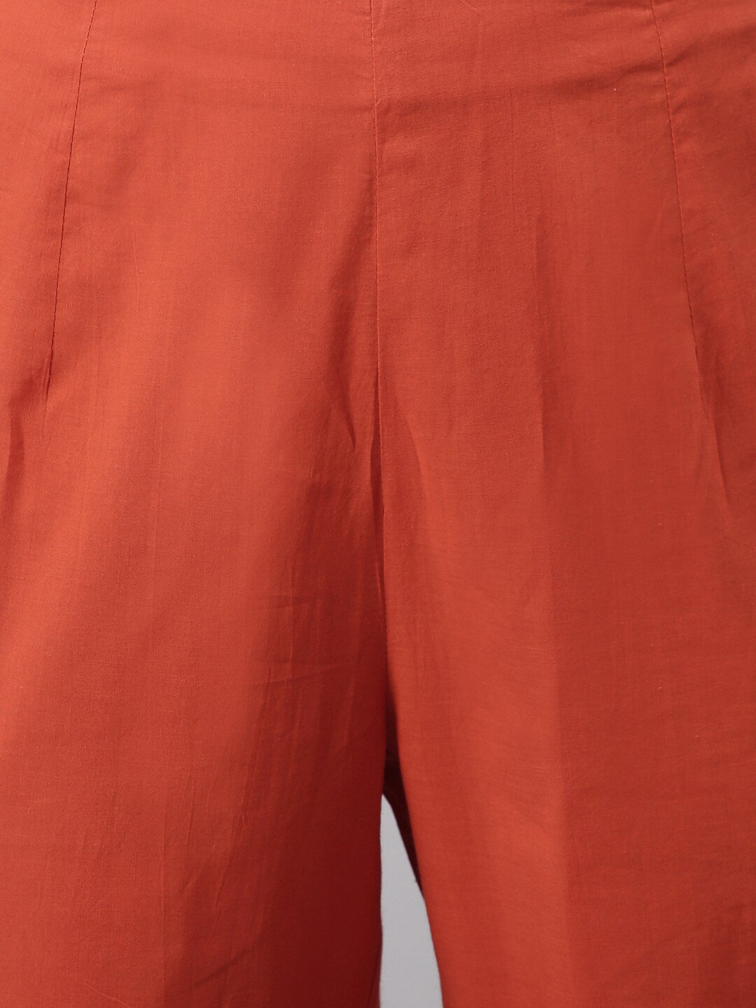 Janasya Women Orange Angrakha Pure Cotton Kurta with Trousers & Dupatta