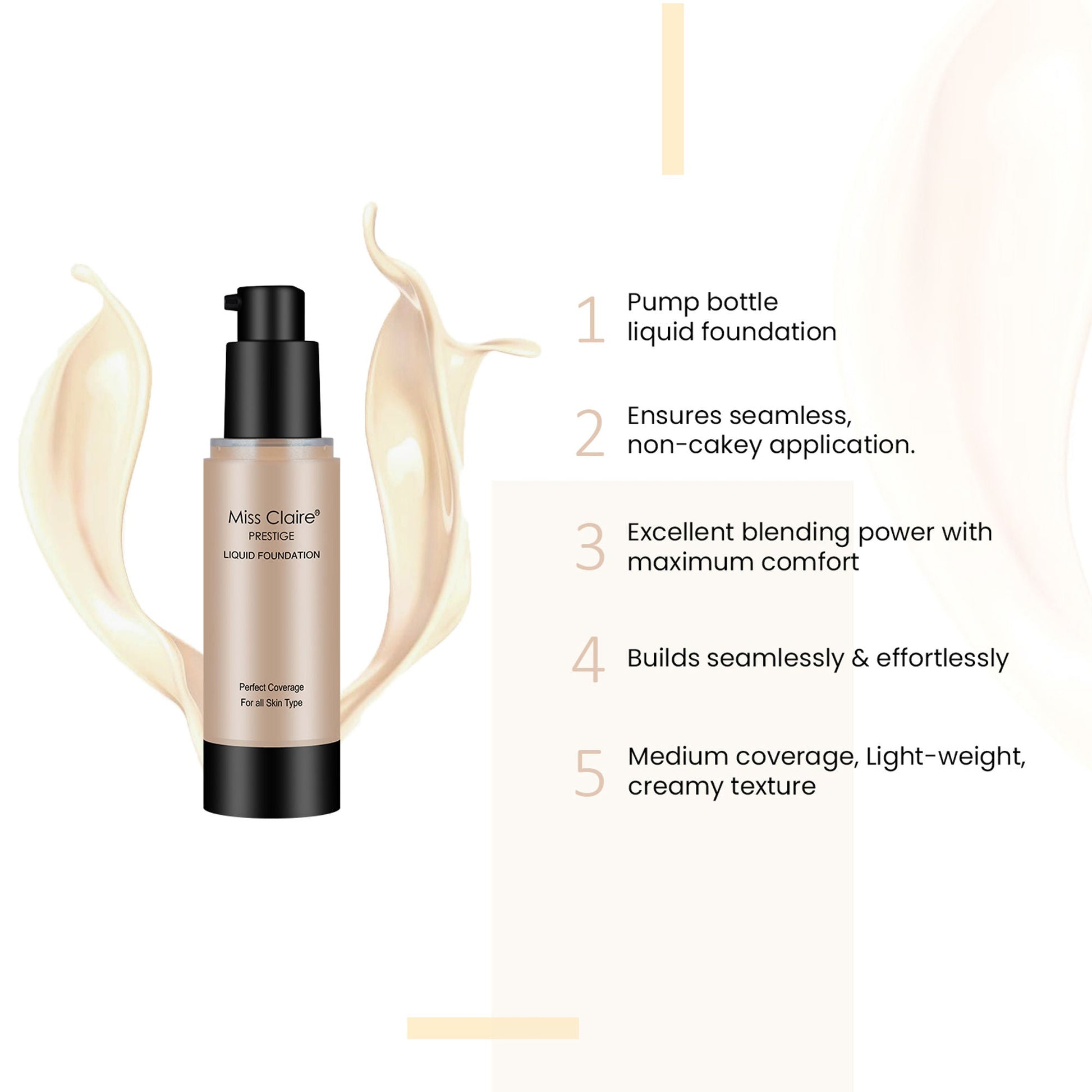 Miss Claire Prestige Liquid Foundation Perfect Coverage - 21 Natural Beige