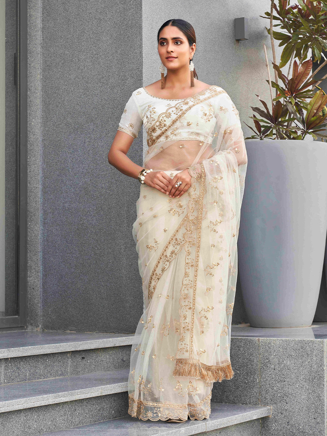 Tikhi Imli Ethnic Motifs Sequinned Embroidered Net Grab2Buy 