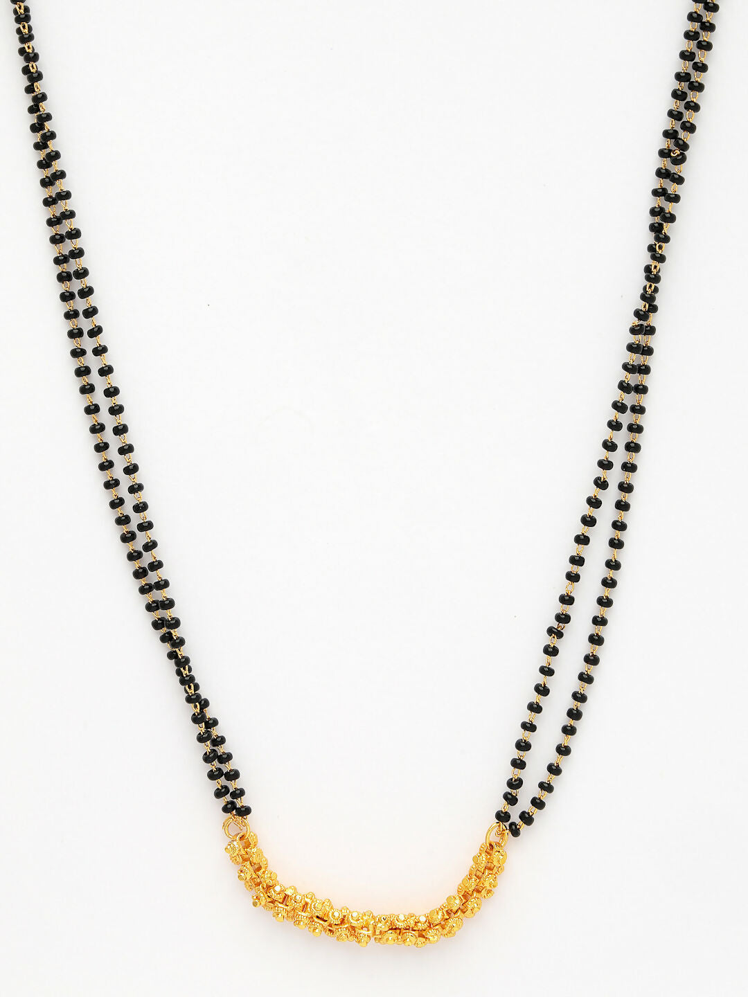 NVR Women's Set of 3 Gold-Polished CZ Stone-Studded & Beaded Mangalsutra 